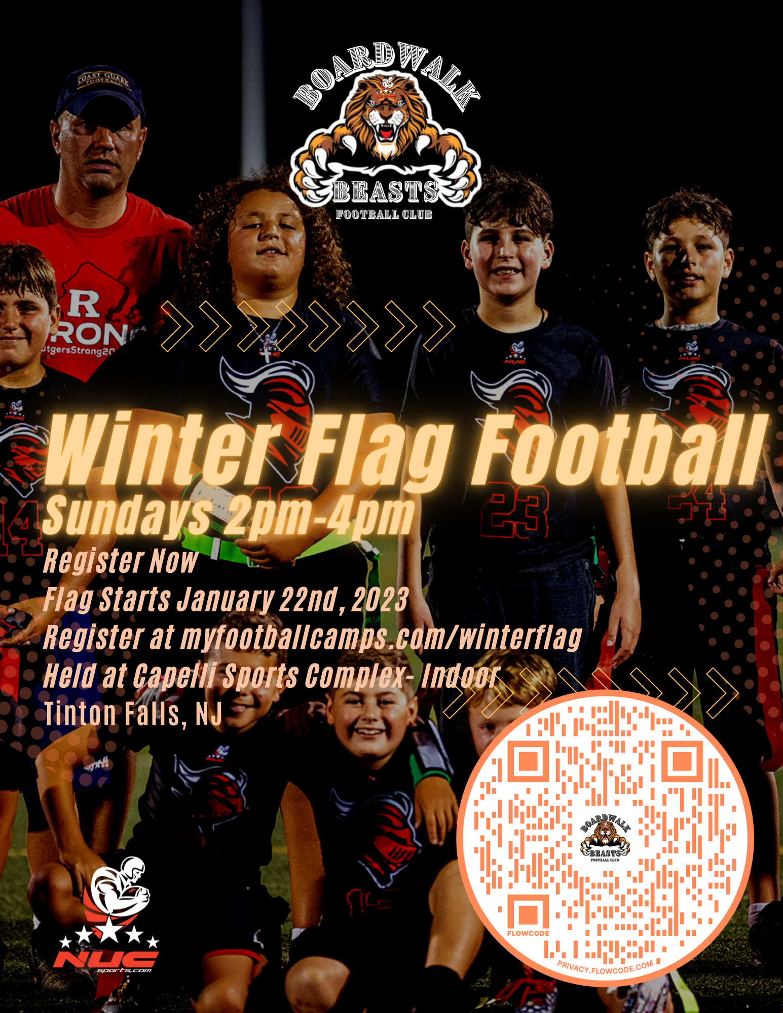 NUC Boardwalk Beasts/Belles Youth Boys and Girls Winter Flag Football League Starts January 22, 2022 Ages 5-10yrs old