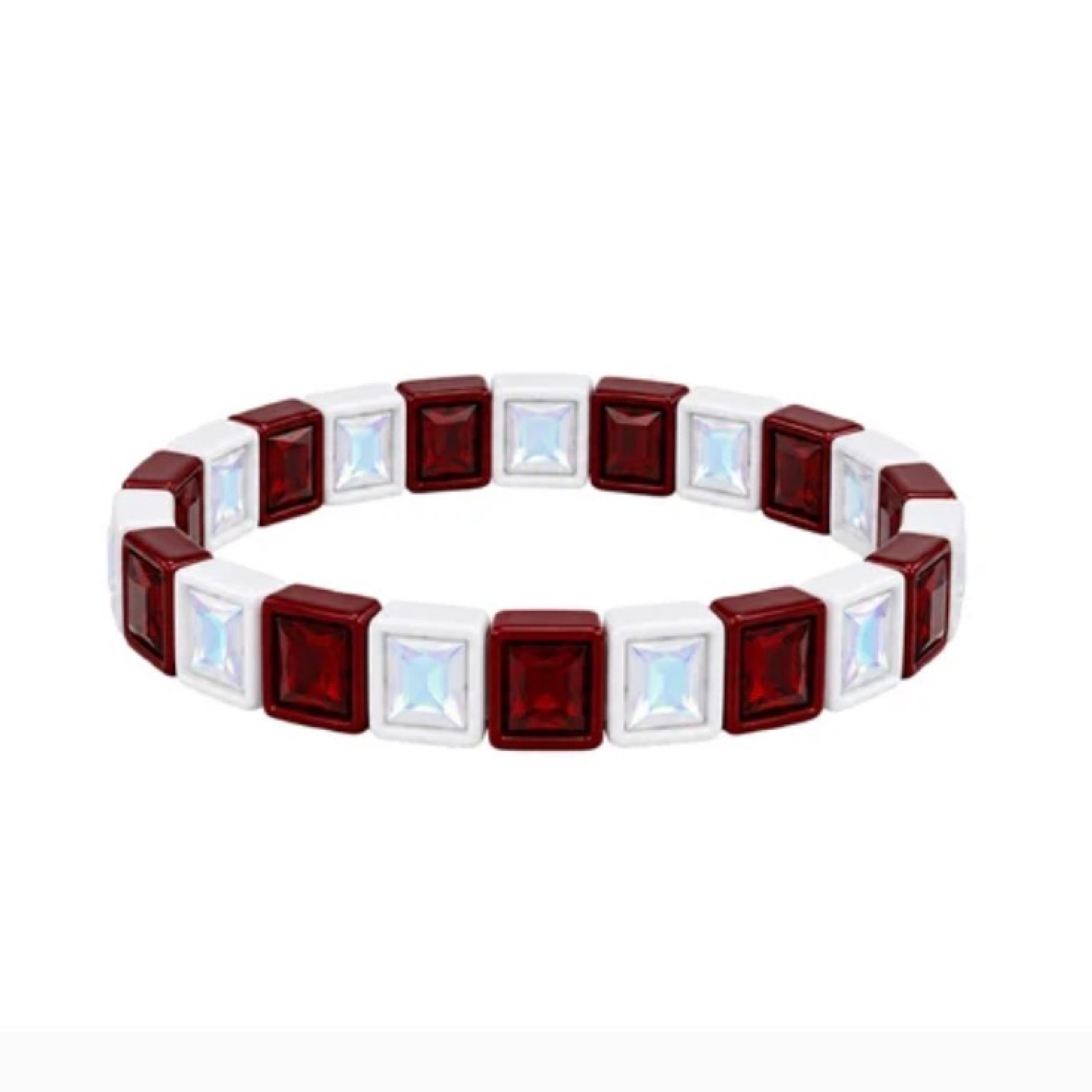 LuluMac rhinestone bracelet crimson/white — Bama Tan boutique, Tuscaloosa AL