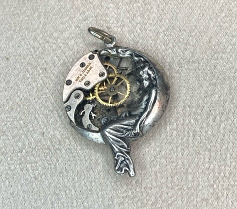 Steampunk Watch Part Fairy Moon Silver tone Pendant
