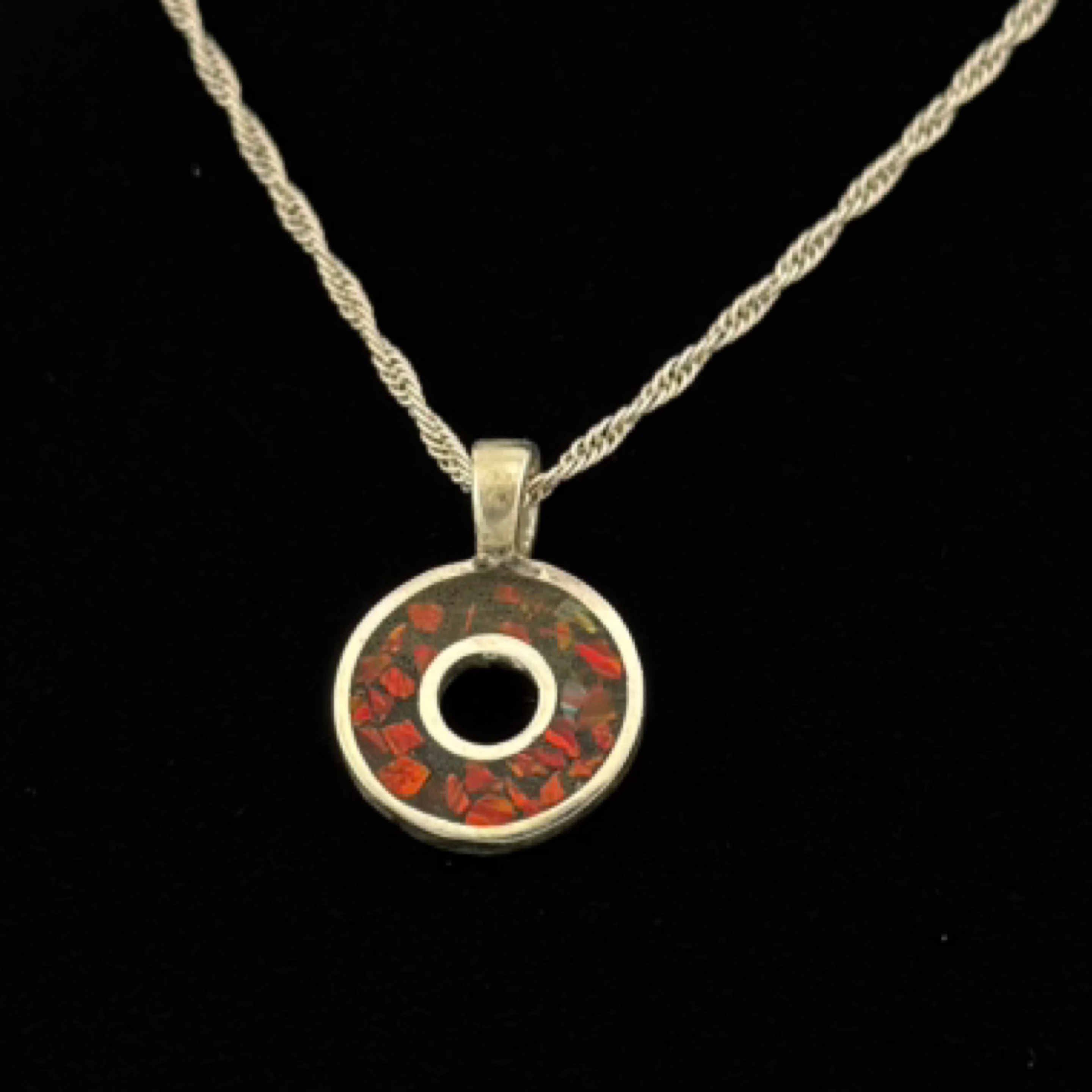 Phish Donut Pendant – Opal Inlay, Sterling Silver