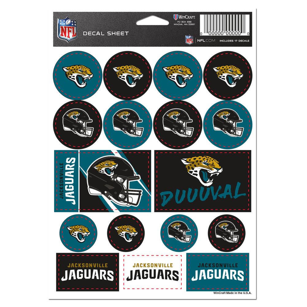 Jacksonville Jaguars Vinyl Decal Sheet 5x7"