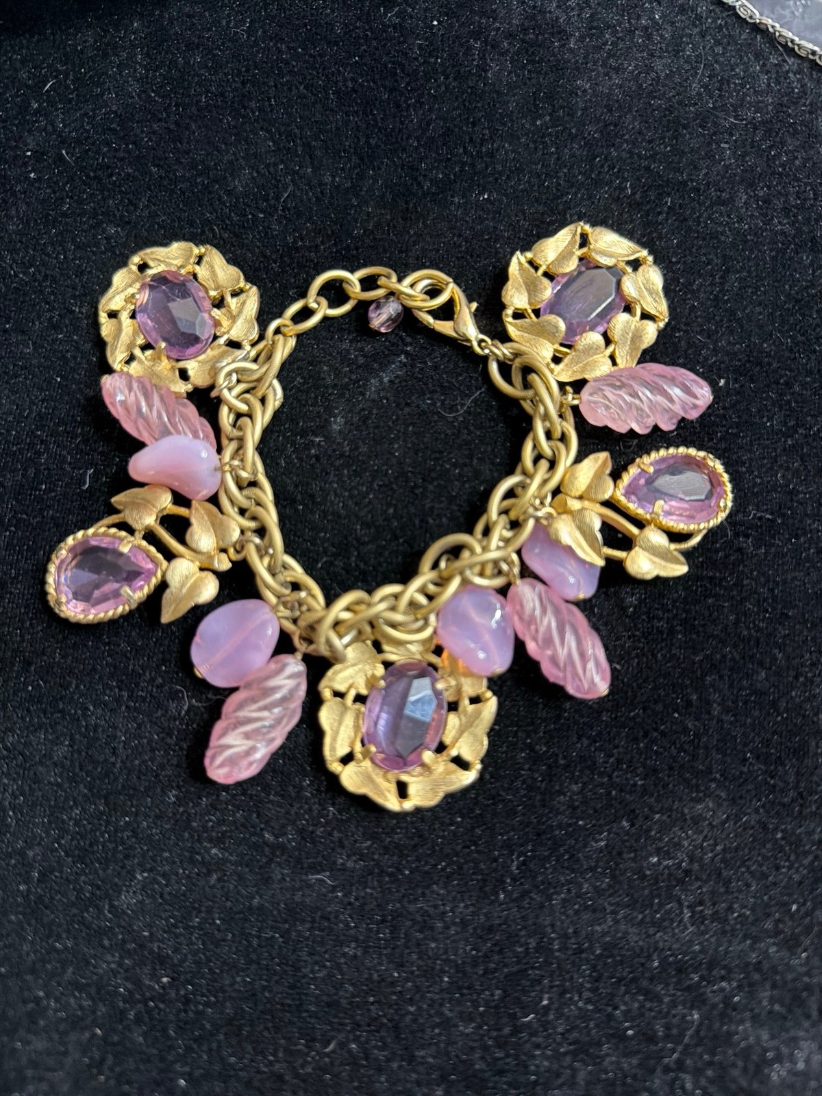 Vintage Pink Chunky Charm Flower Bracelet