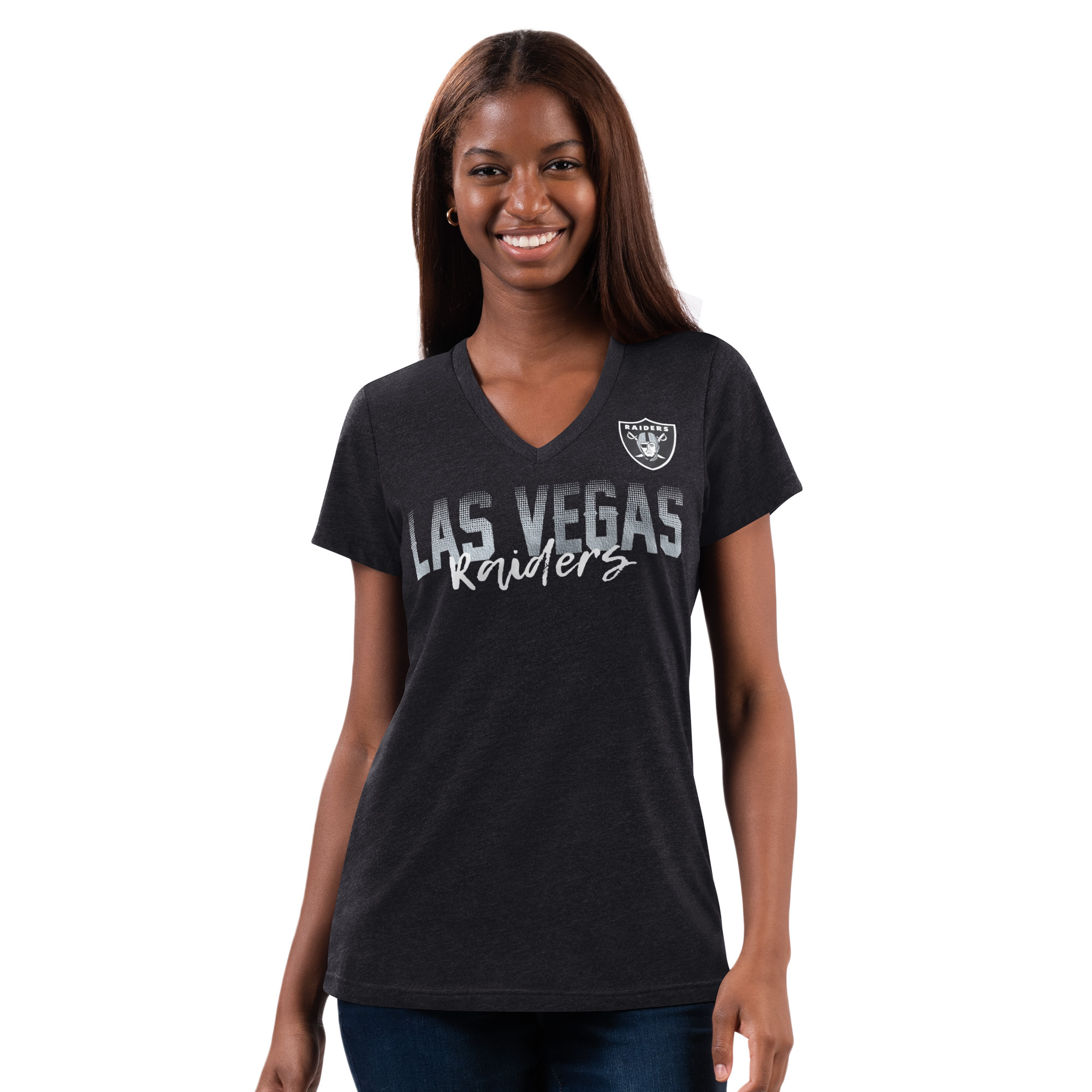 Las Vegas Raiders Ladies Heather Charcoal Fade g-III Shirt