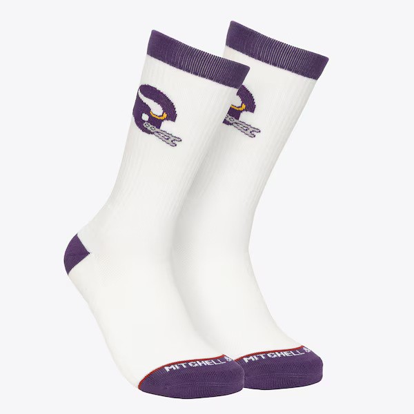 Minnesota Vikings Retro White Mitchell and Ness Touchback Crew Socks