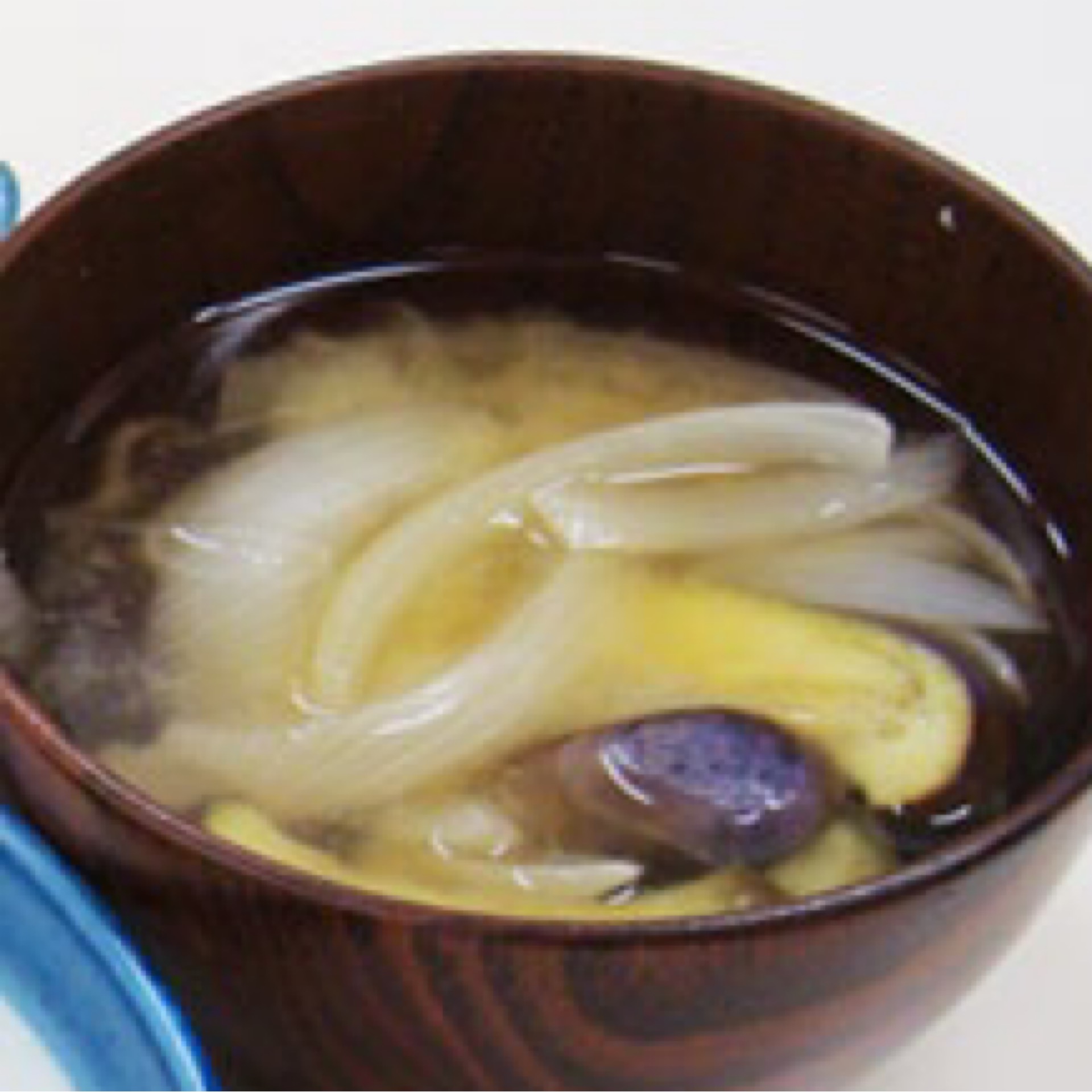 Soup of the Week / Eggplant & Onion Miso Soup ,Green Onion on top. / vegan, gluten-free