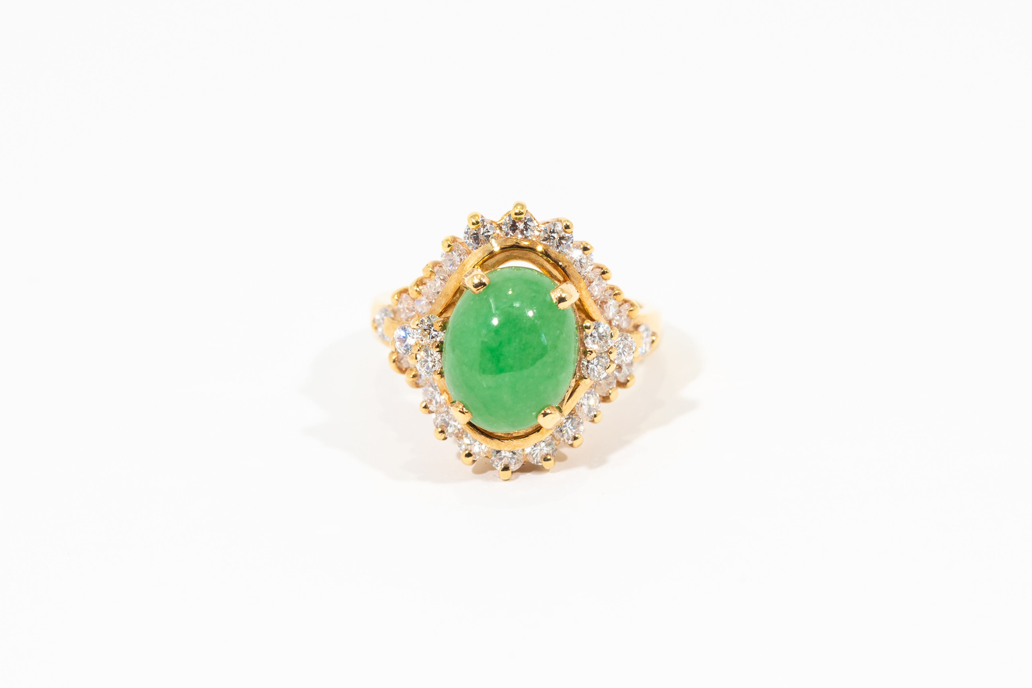 Diamond Tracks 14K Yellow Gold Green Jade Ring