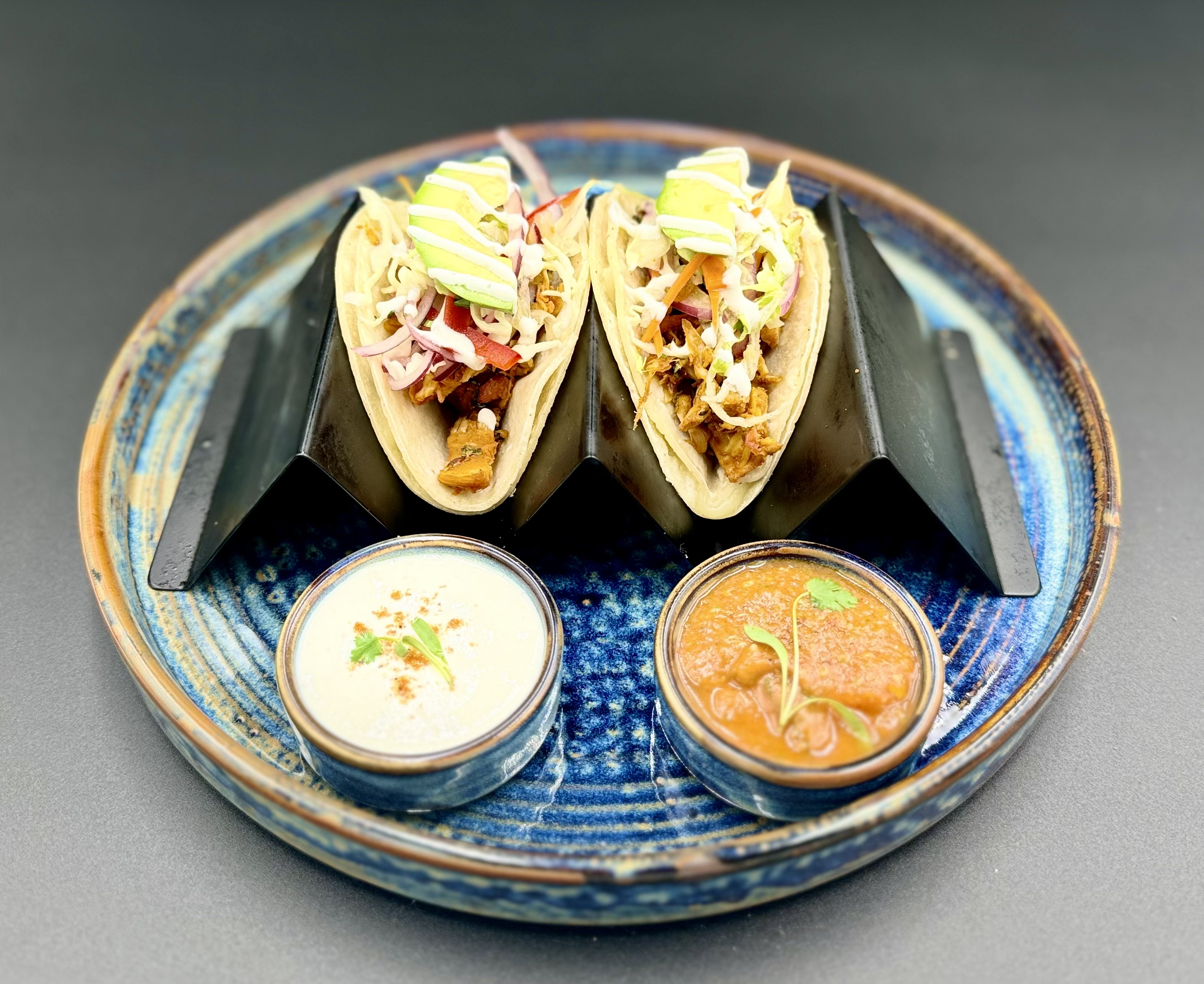 Jackfruit and Avocado Taco, Pickled Red Onions