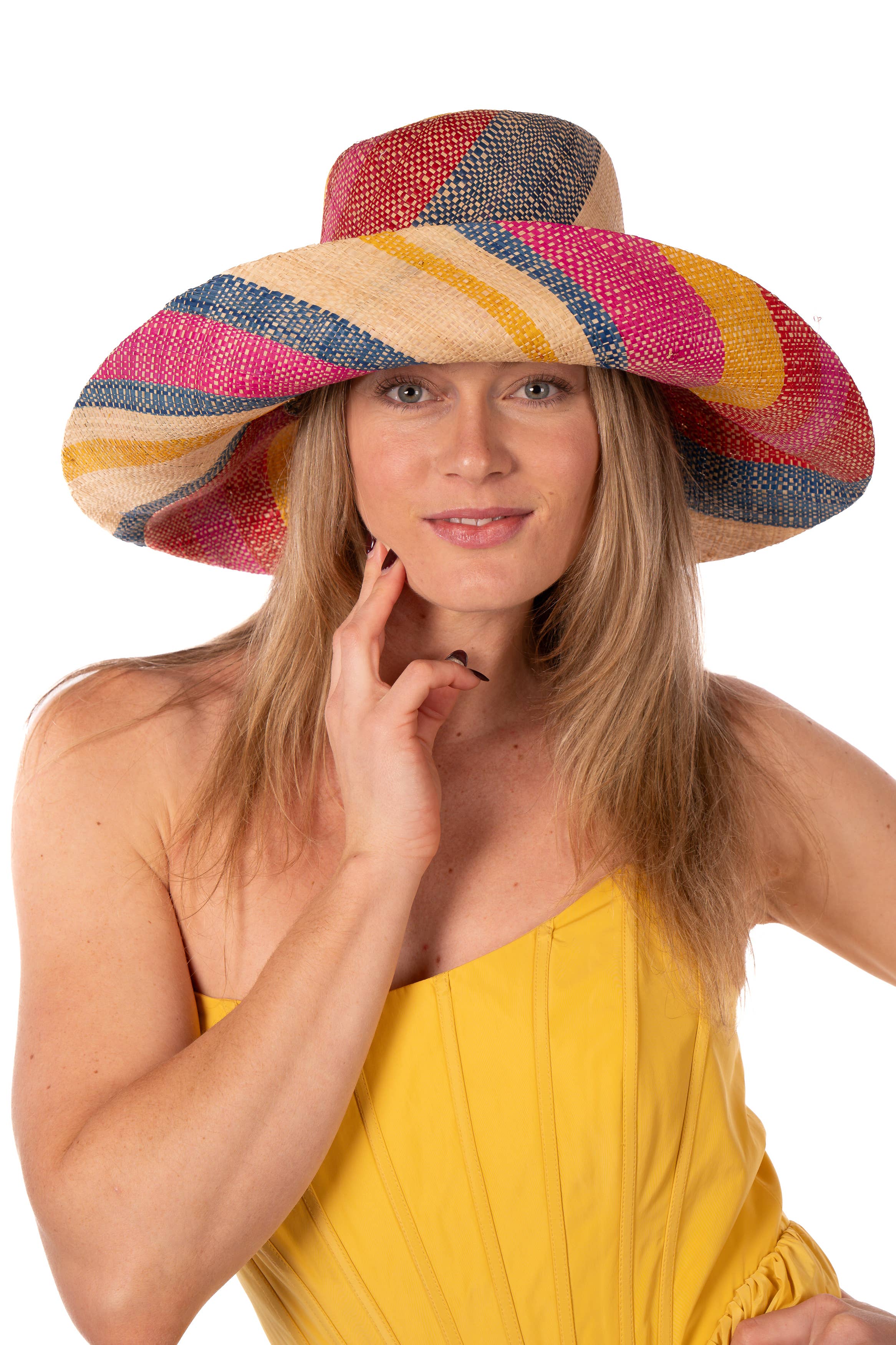 5" & 7" Wide Brim Multicolor Stripe Packable Straw Sun Hats