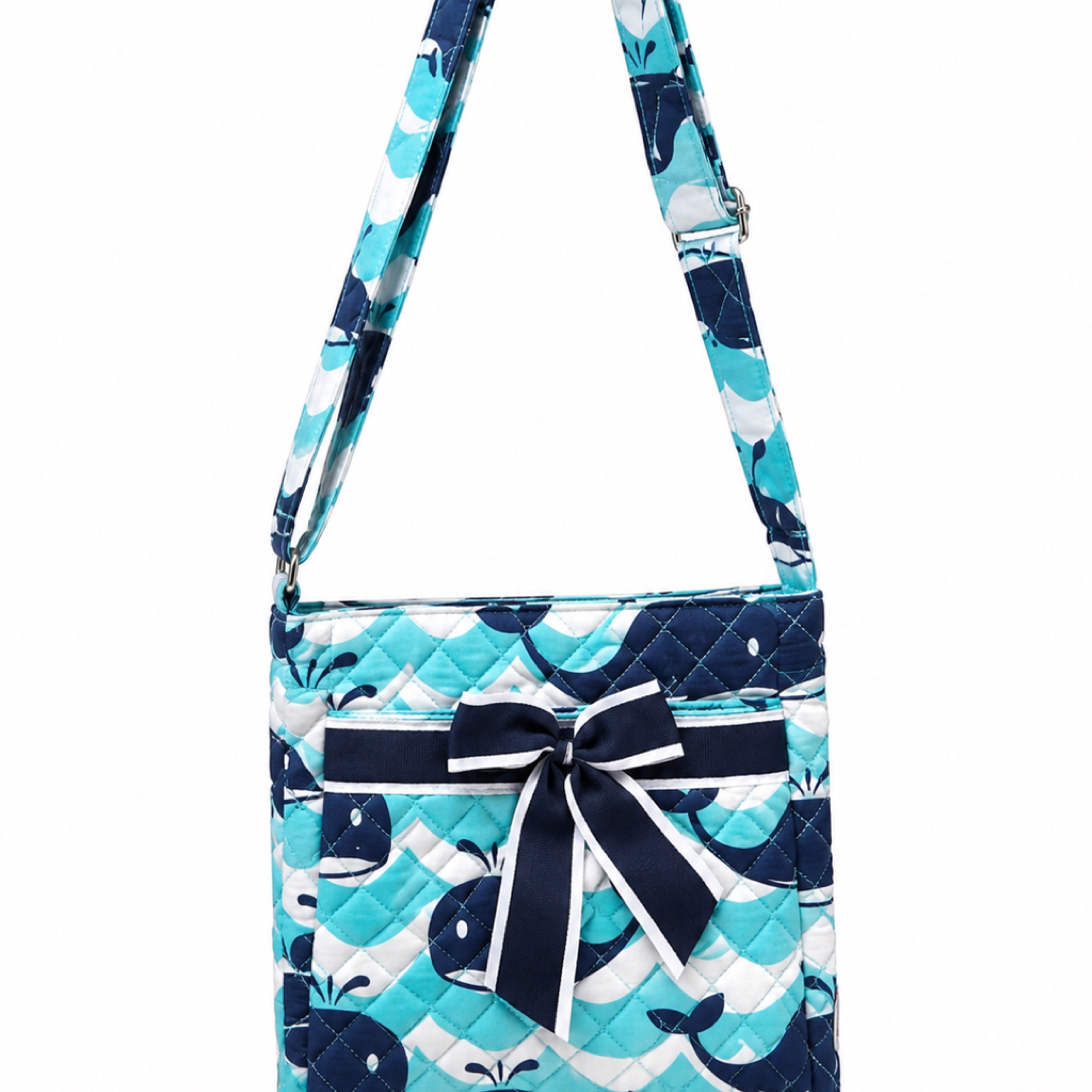 Quilted Whale Print Crossbody Bag with Bow Accent