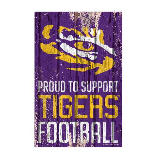 LSU Tigers Proud to Support Wooden Sign 11x17"