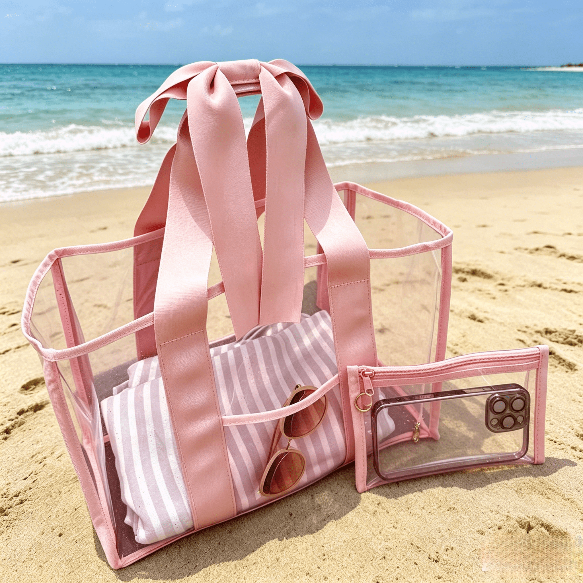 PVC Bow Handbag Beach Clear Tote Bag Set — Bama Tan boutique, Tuscaloosa AL
