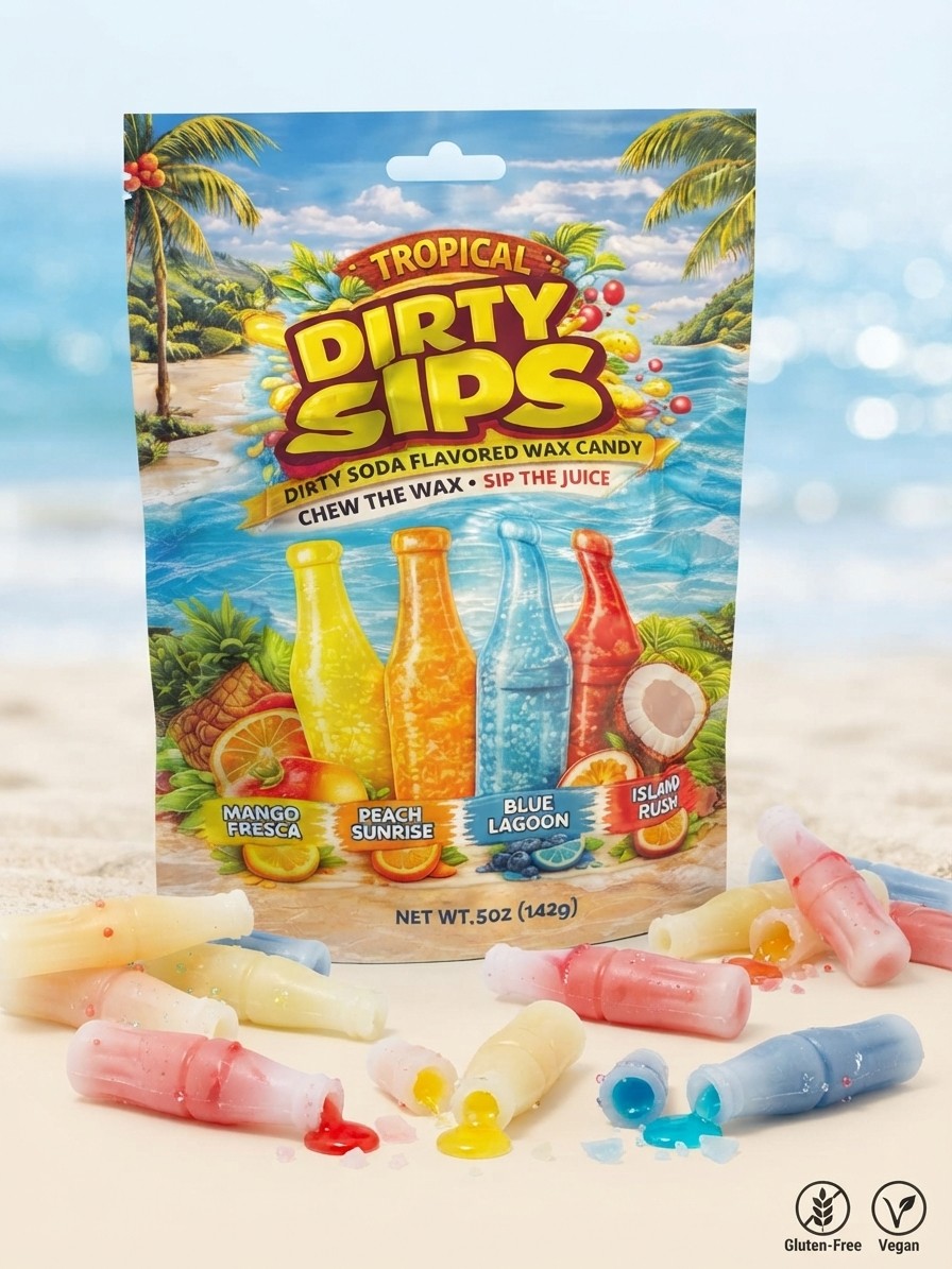 Nauti Labs Dirty Sips Tropical Soda Wax Bottle Candy 5 oz 6 pack
