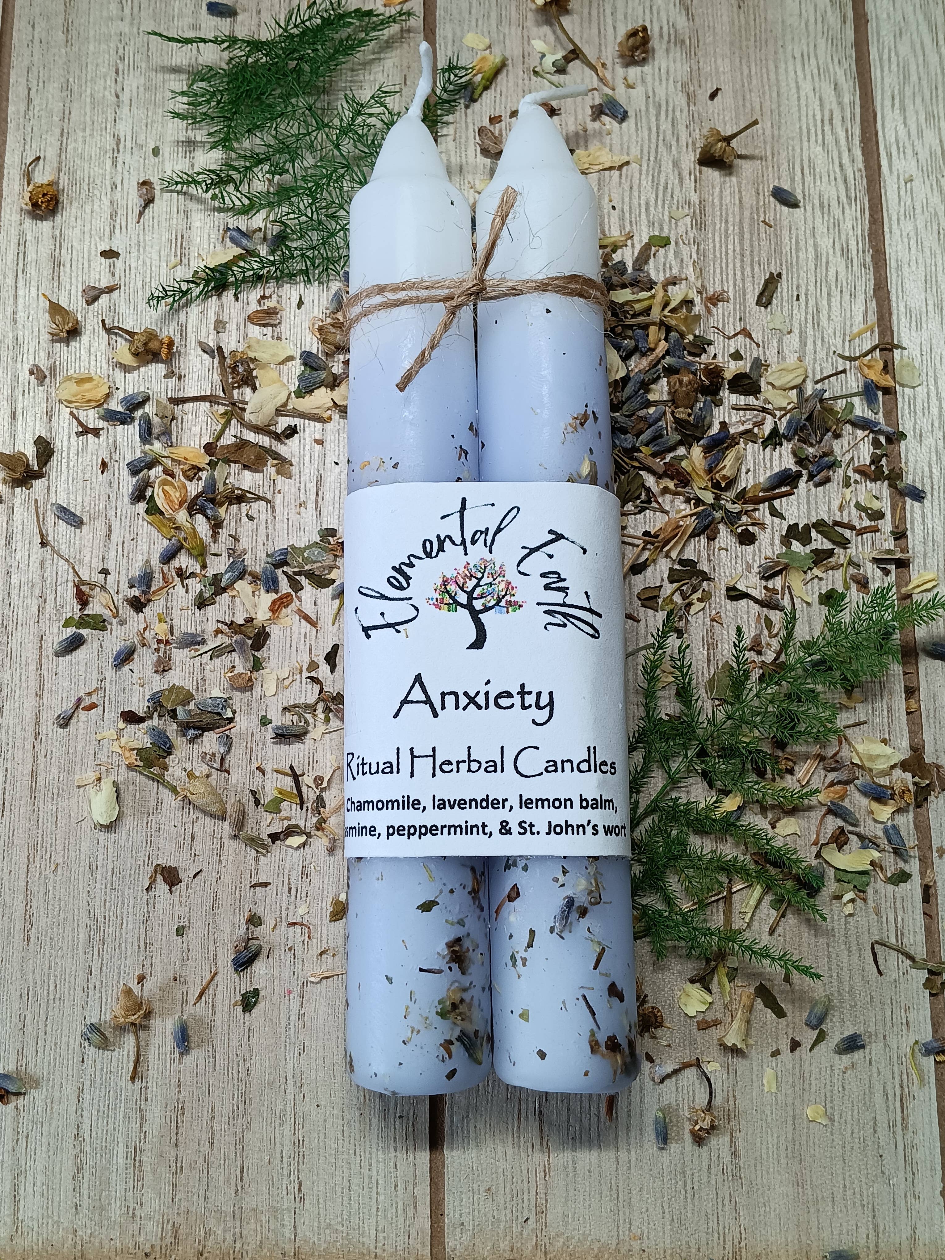 Elemental Earth - Anxiety Herbal 6 inch Candles
