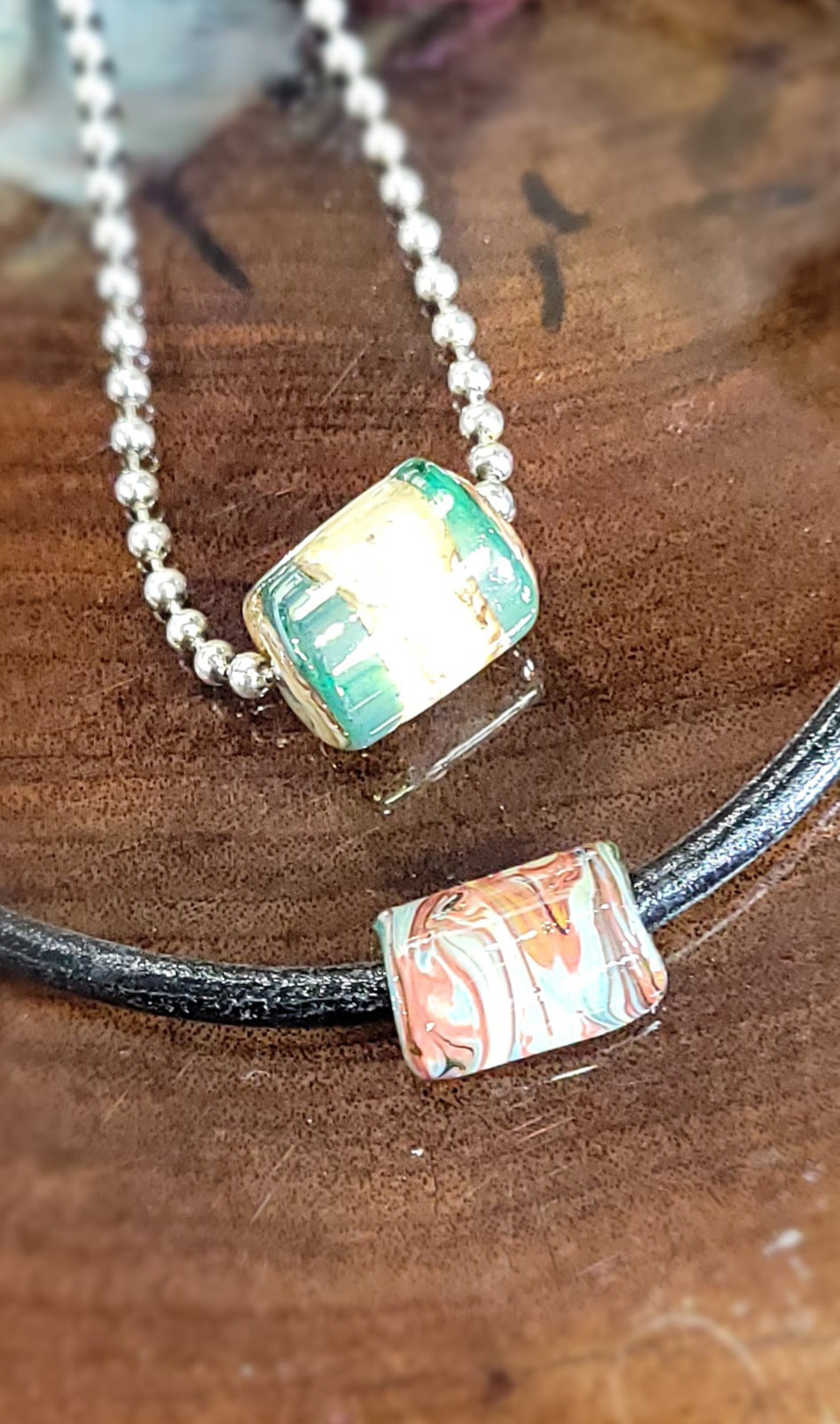 Cremation Long Bead Necklace with Sterling or Leather by Moss Creek Art
