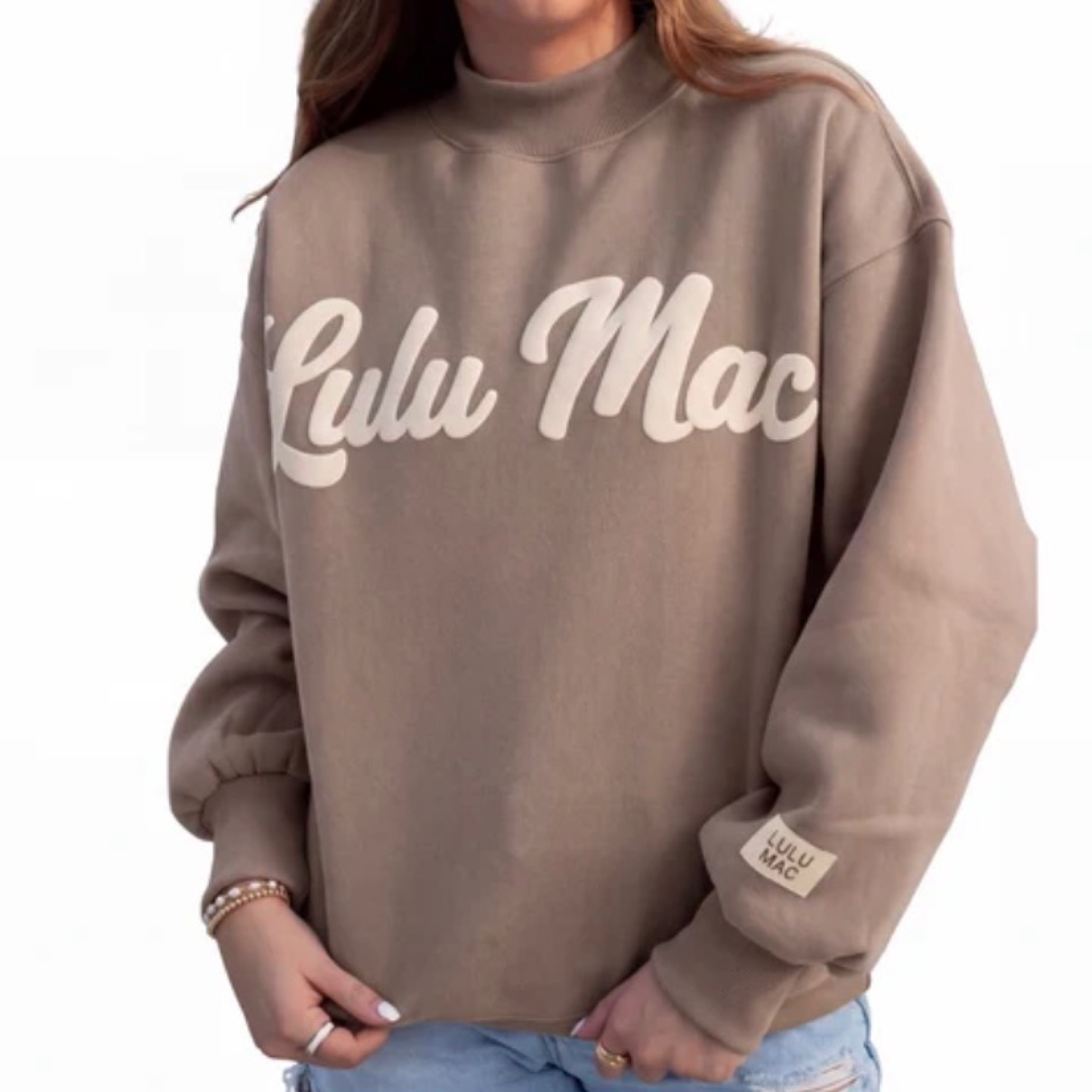 LuluMac sweatshirt brown/sand script — Bama Tan boutique, Tuscaloosa AL