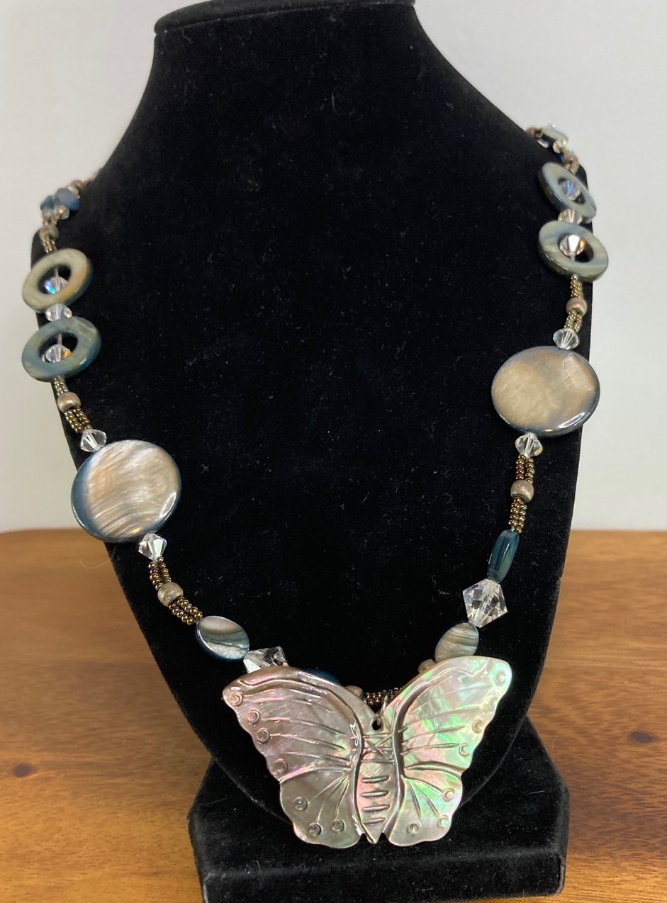 Mother of Pearl Seashell Butterfly with beautiful crystal beads mother of pearl