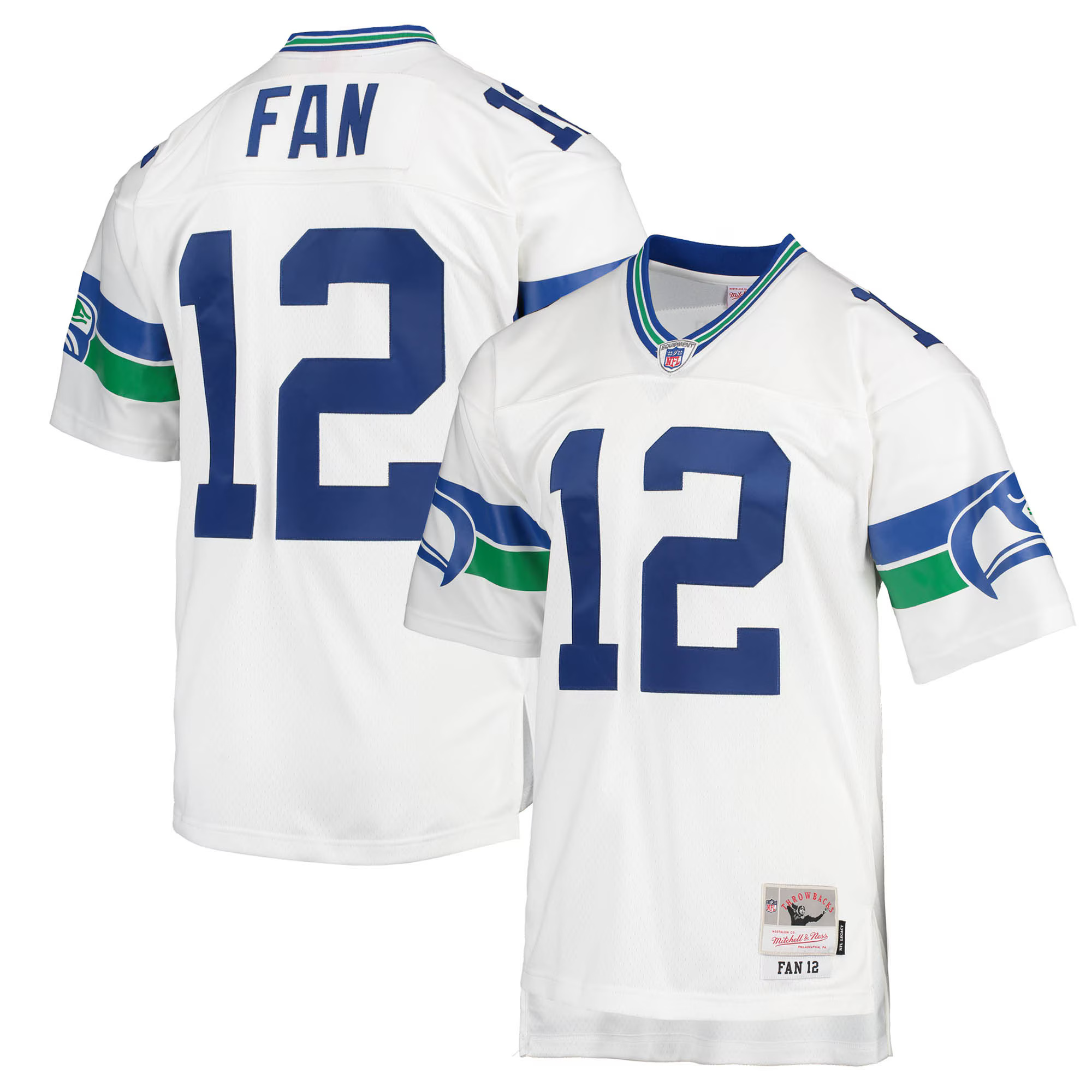 Seattle Seahawks 12's Retro Mitchell and Ness White Jersey