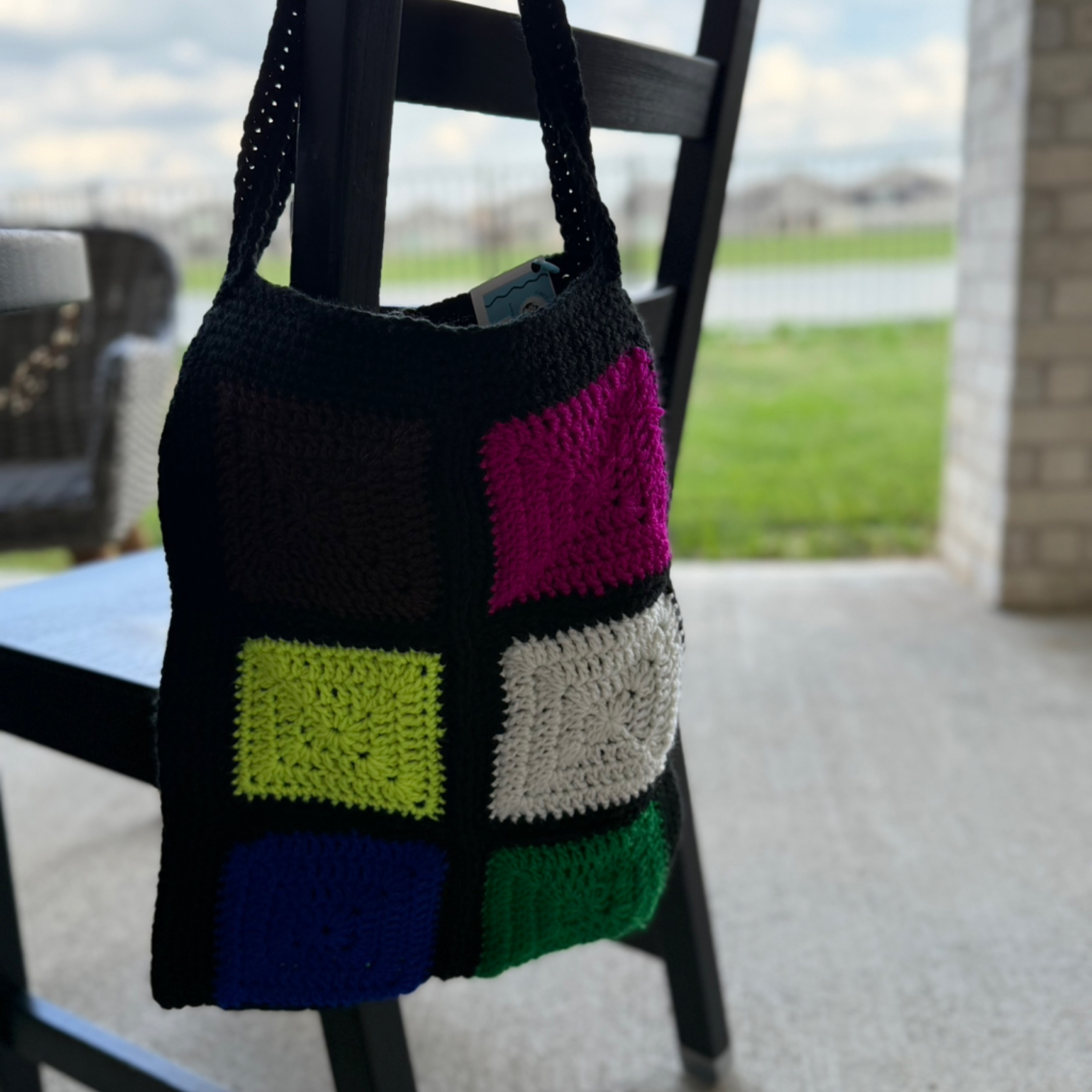 Black Granny Square Shoulder Bag