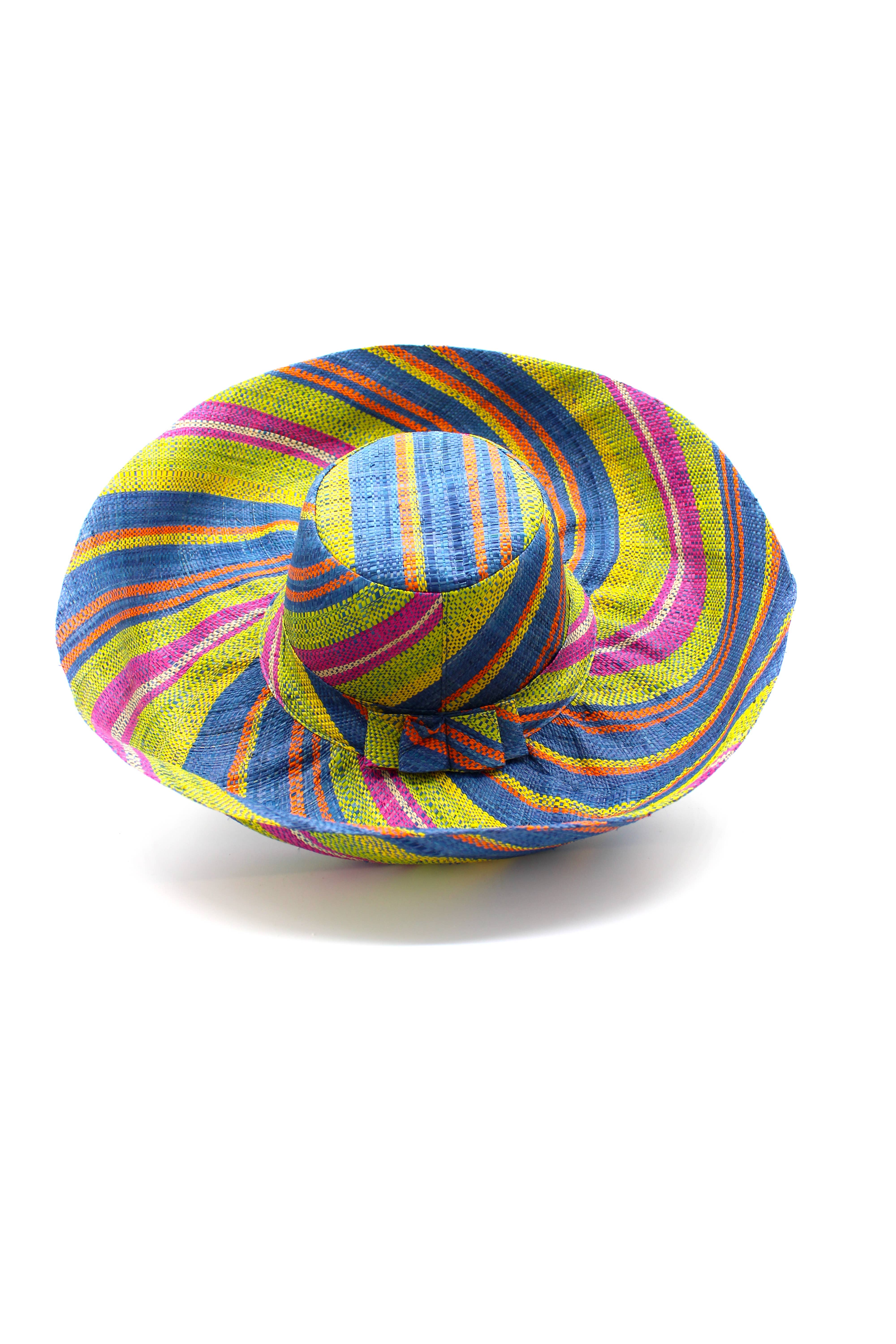 5" & 7" Wide Brim Multicolor Stripe Packable Straw Sun Hats