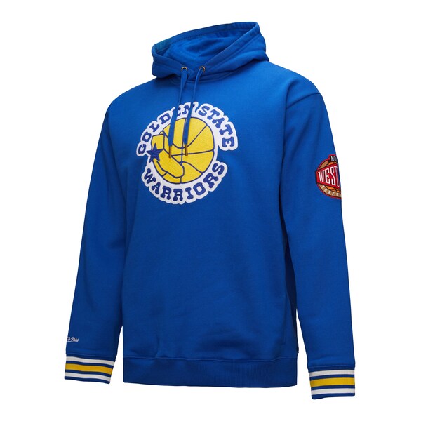 Golden State Warriors Royal Mitchell and Ness Chainstitch Hooded Sweatshirt