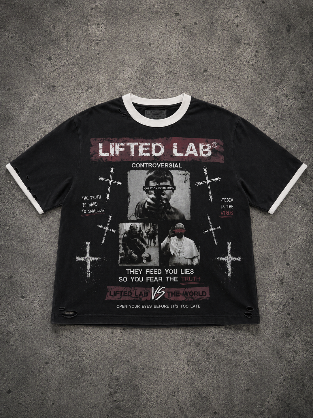 LIFTED LAB Against The World Tee	Washed Black