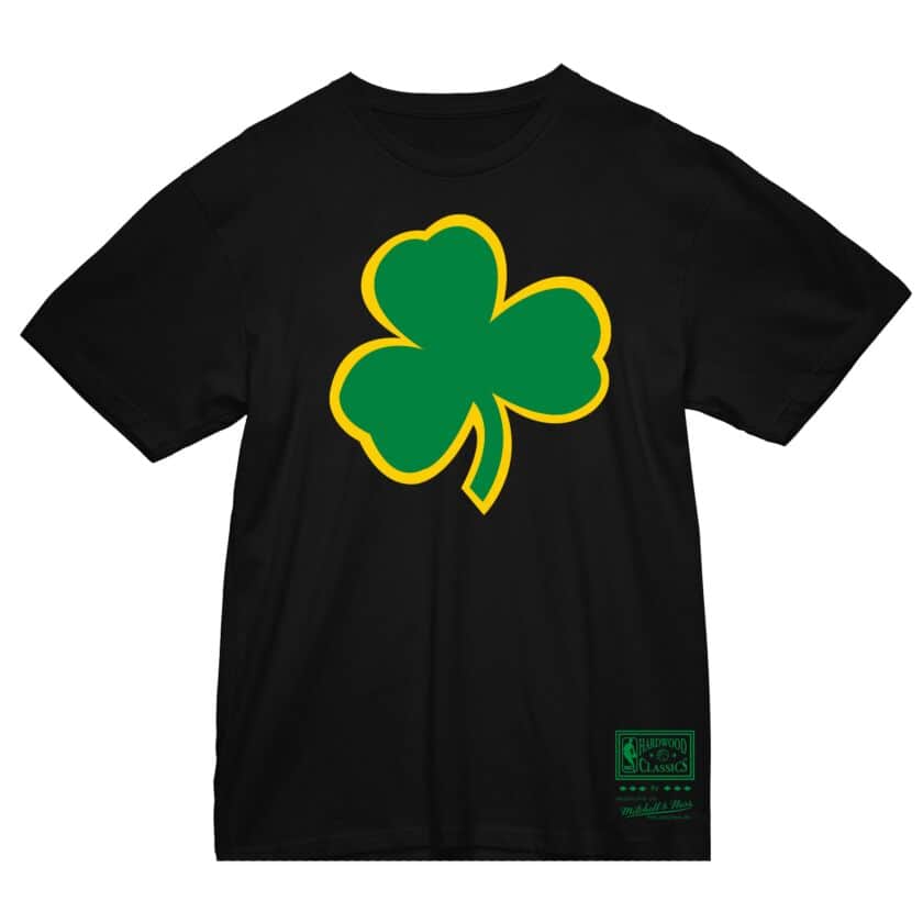 Boston Celtics Black Mitchell and Ness Shamrock Logo Shirt