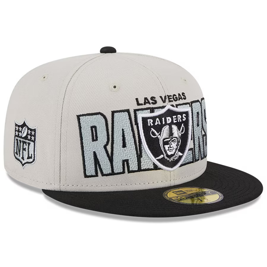 Las Vegas Raiders 2023 New Era 59FIFTY Draft Hat - Cream/Black