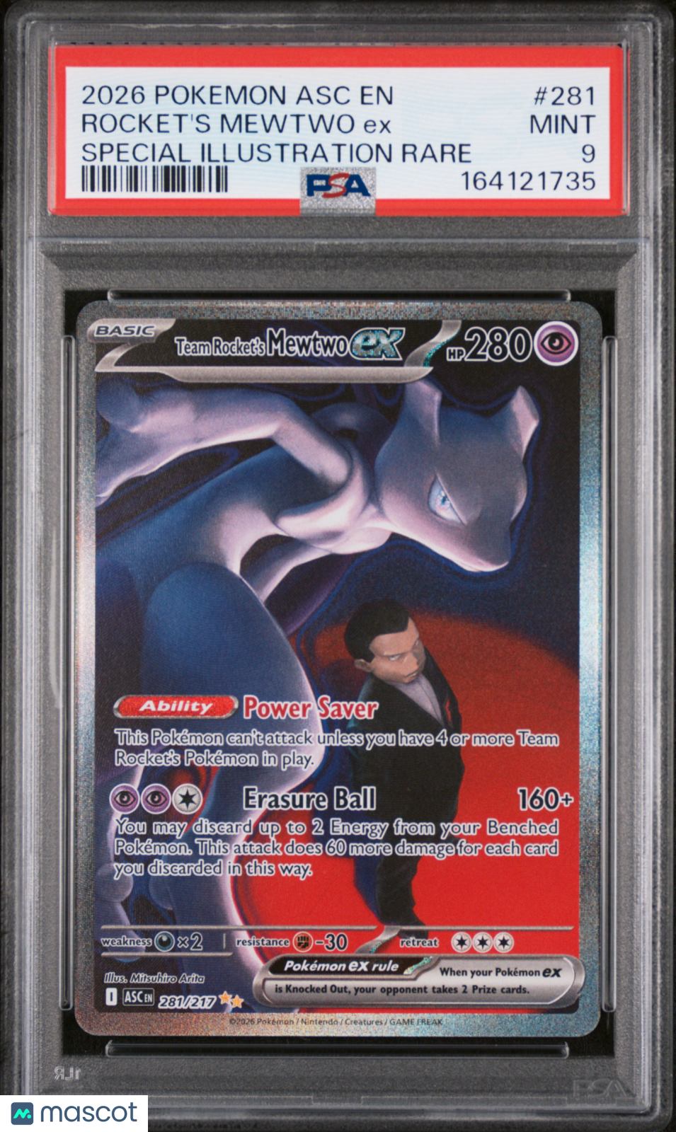 2026 Pokemon Asc EN-Ascended Heroes Rocket's Mewtwo EX SIR PSA 9 #281