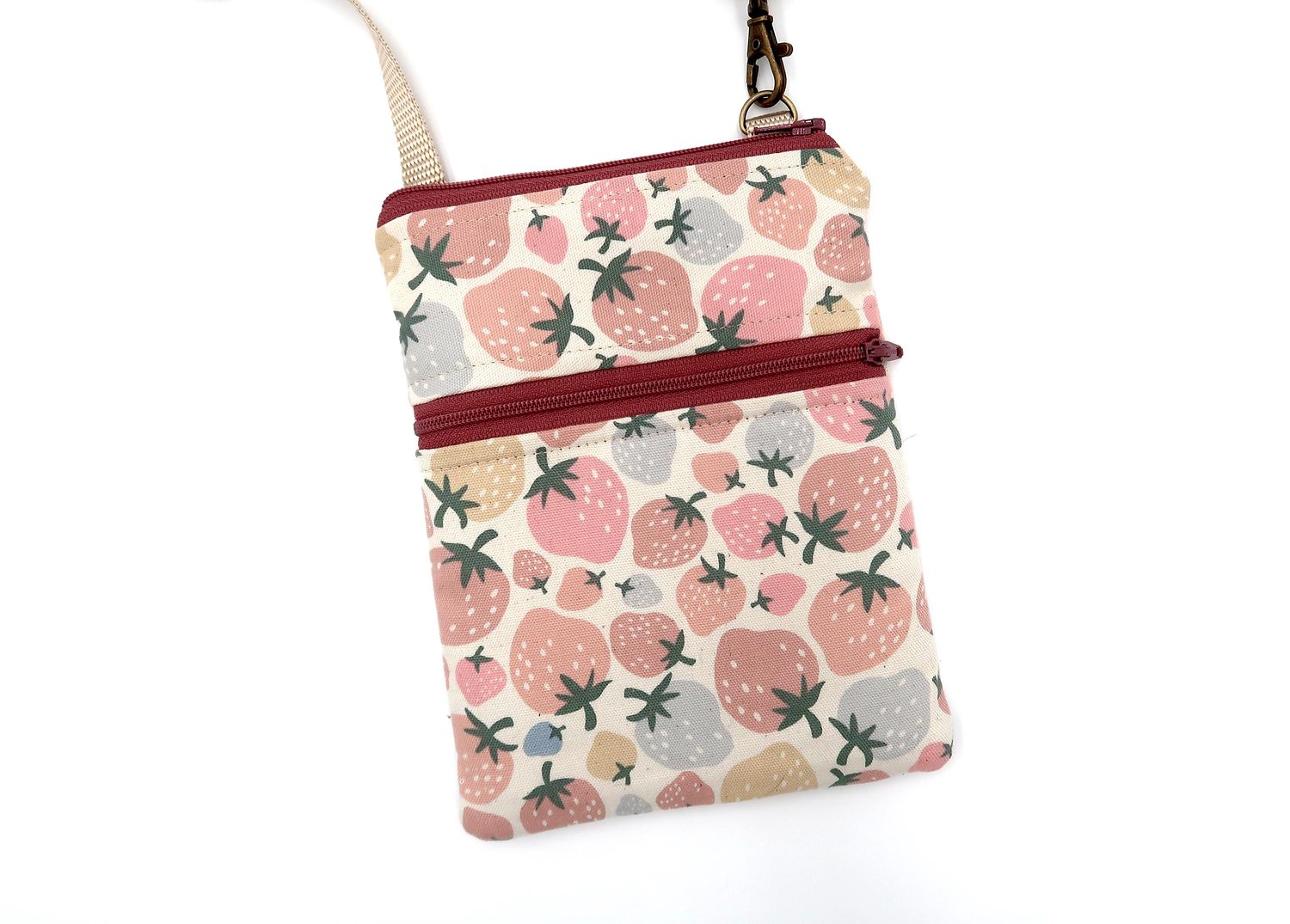 Small Crossbody Bag – Japanese Strawberries – handmade crossbody bag