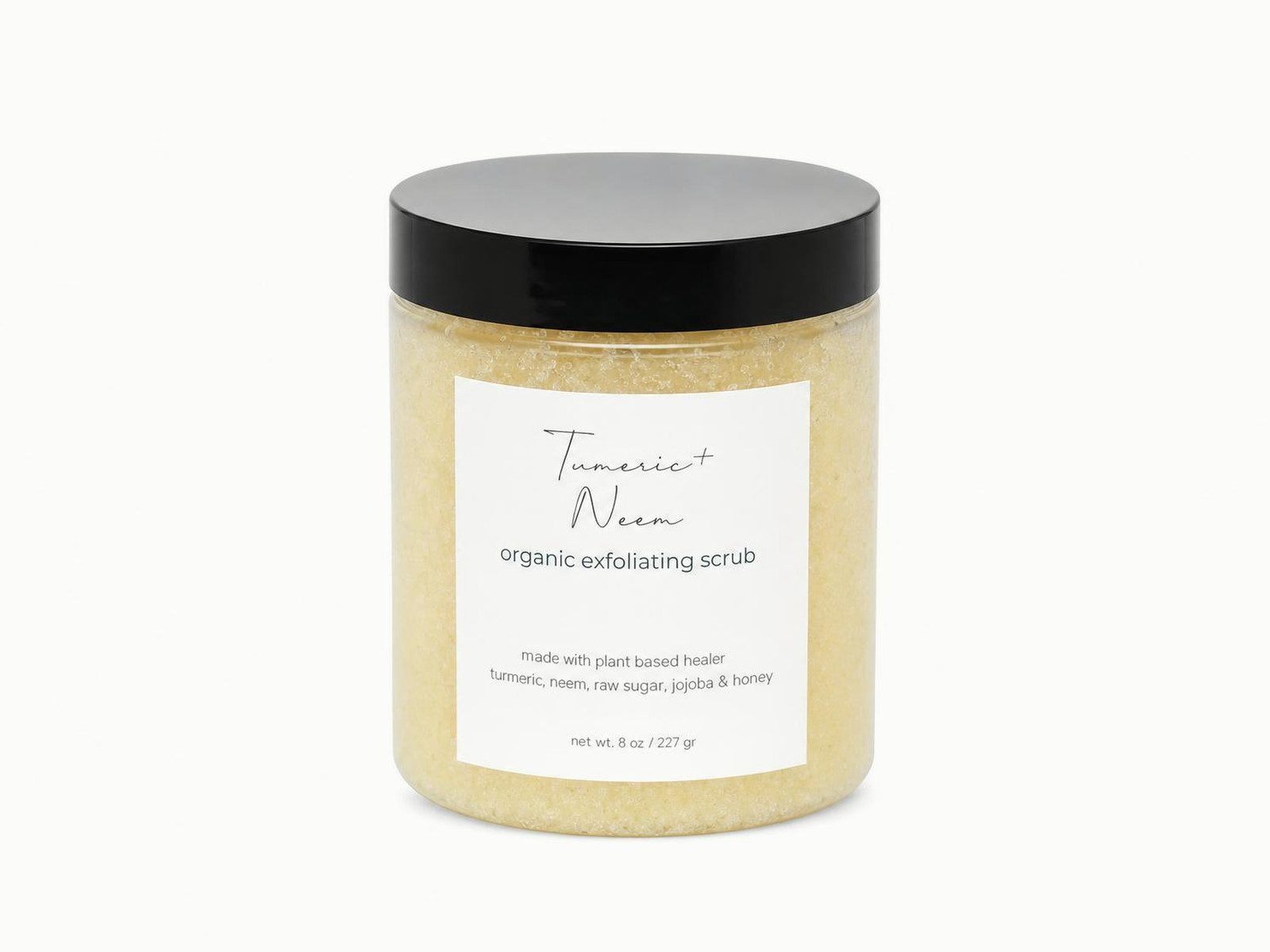 Jar of turmeric and neem organic exfoliating scrub