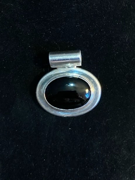 Oval Black Onyx Solitaire Enhancer Sterling Silver Mexico Pendant