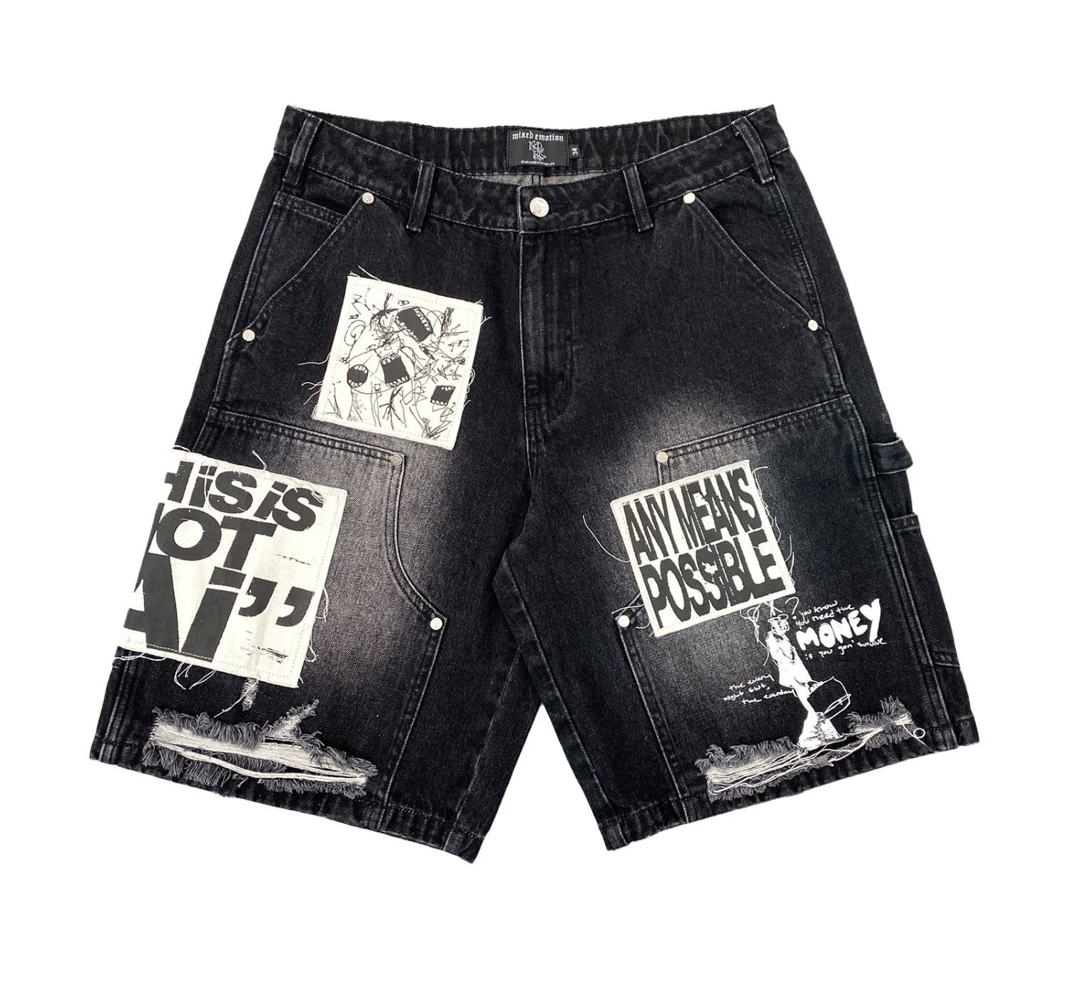 MIXED EMOTION Black “AI” Denim Shorts (1)