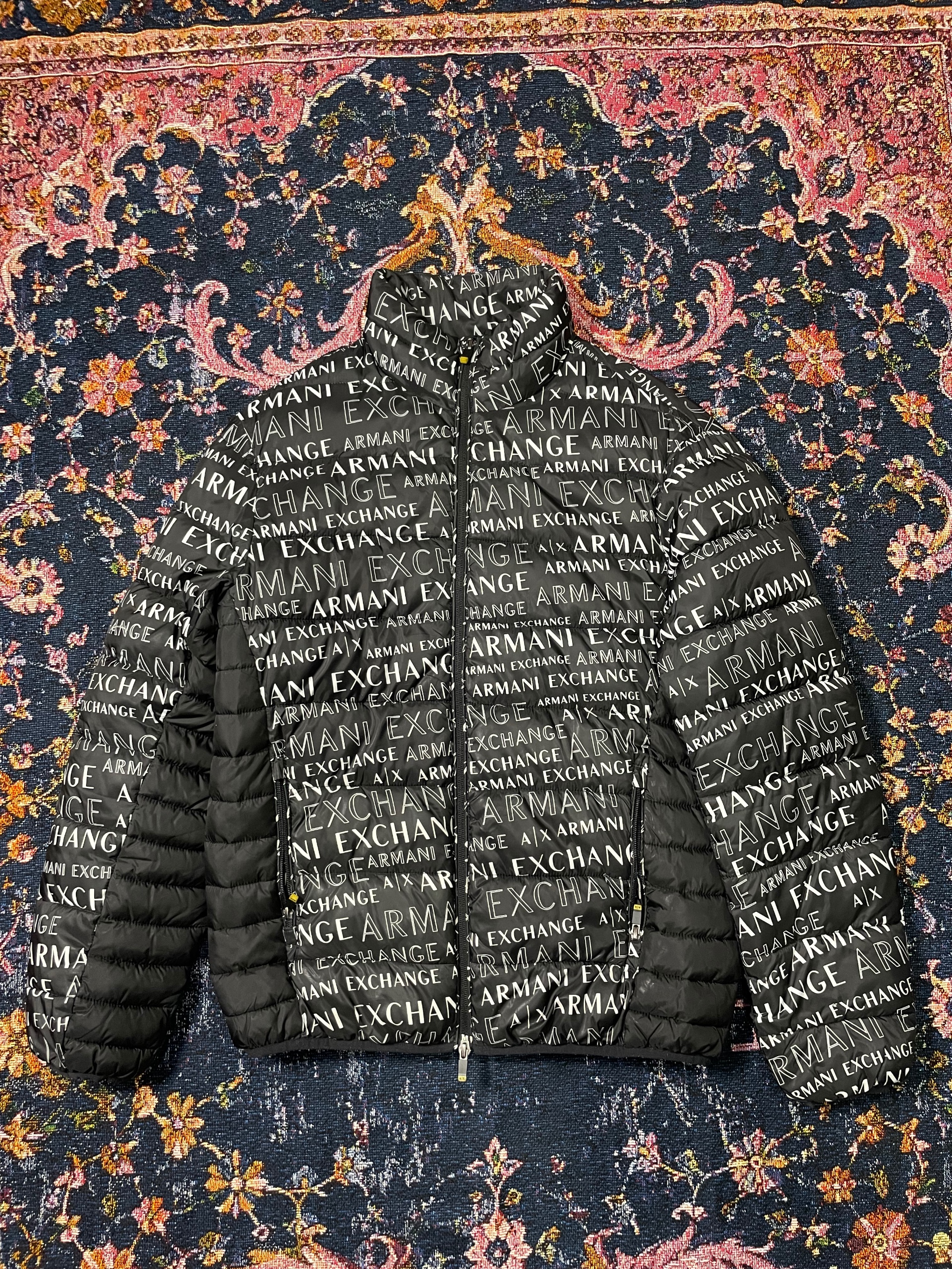 Armani Exchange Black Logo Print Puffer Jacket