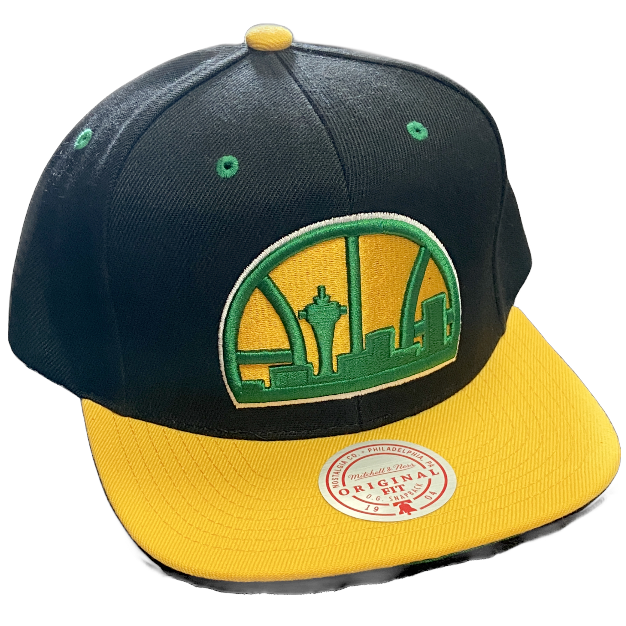 Seattle Supersonics Mitchell and Ness Snapback Hat - Black/Yellow
