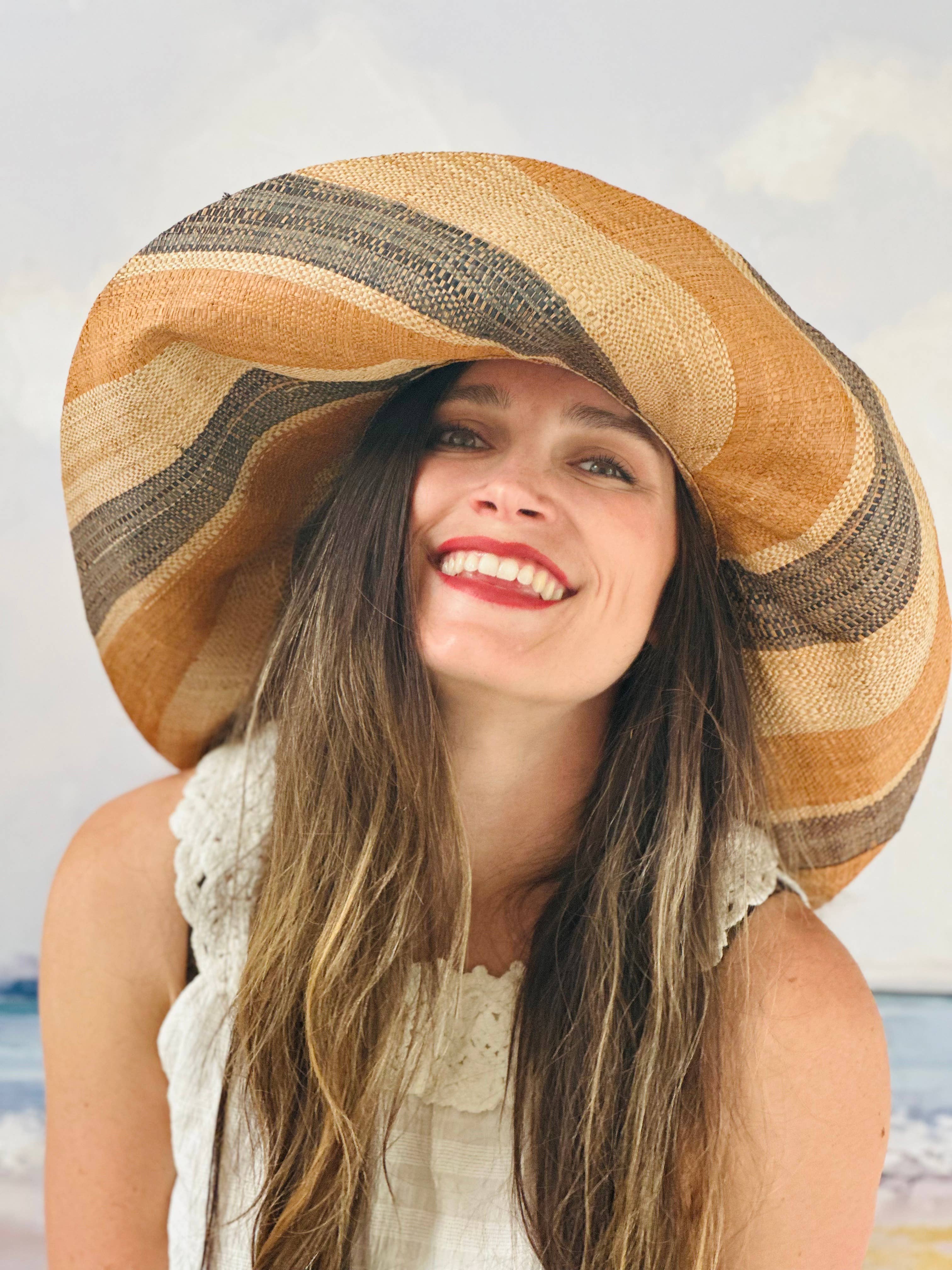 5" & 7" Wide Brim Multicolor Stripe Packable Straw Sun Hats
