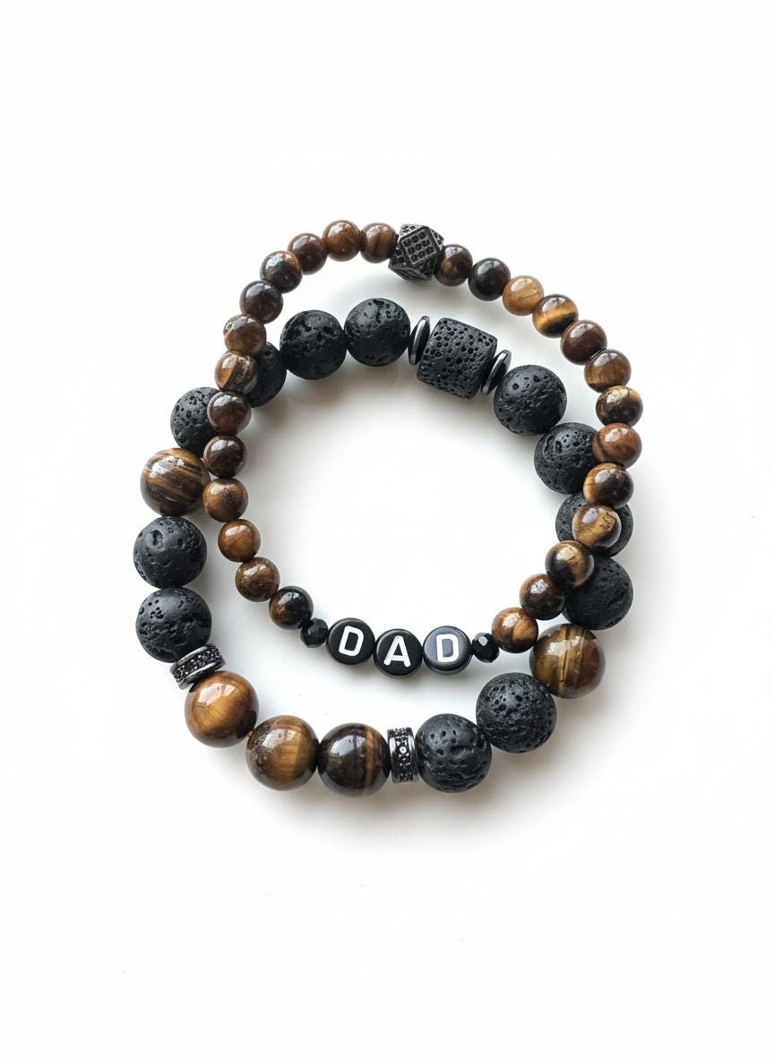 Tiger Eye & Lava Rock Bracelet Set