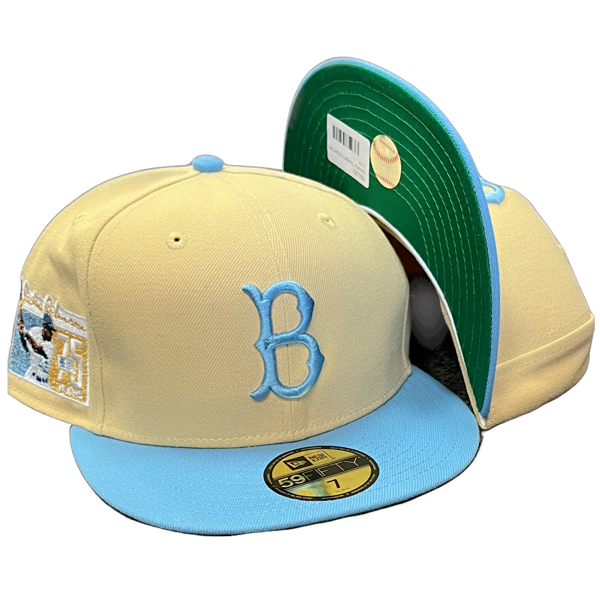 Brooklyn Dodgers Vegas Gold/Sky Blue New Era 59FIFTY Jackie Robinson 75th Anniversary Hat