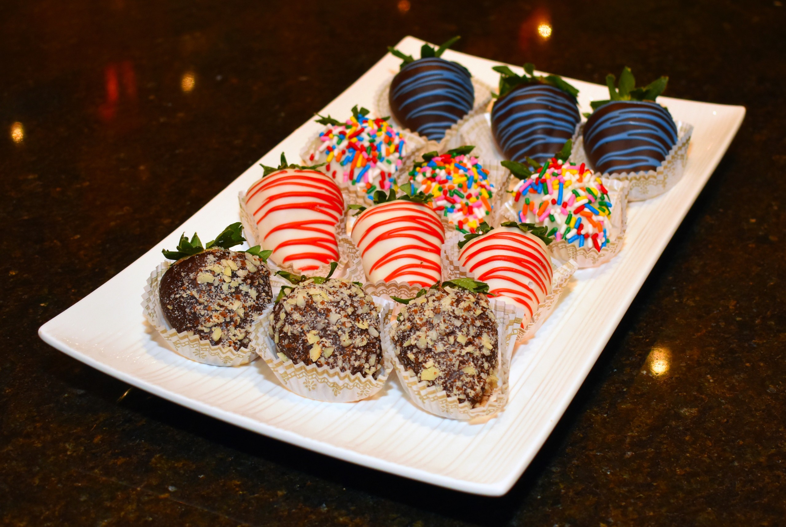 12 Pack Assorted Chocolate Covered Strawberries – White Chocolate, Milk Chocolate & Almond