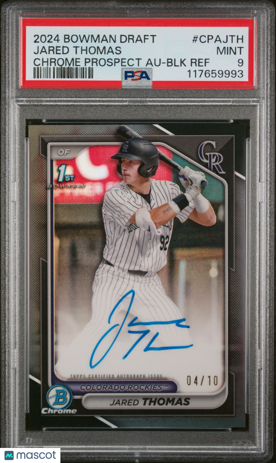 2024 Bowman Draft Chrome Prospect Jared Thomas Black Refractor Auto /10 PSA 9