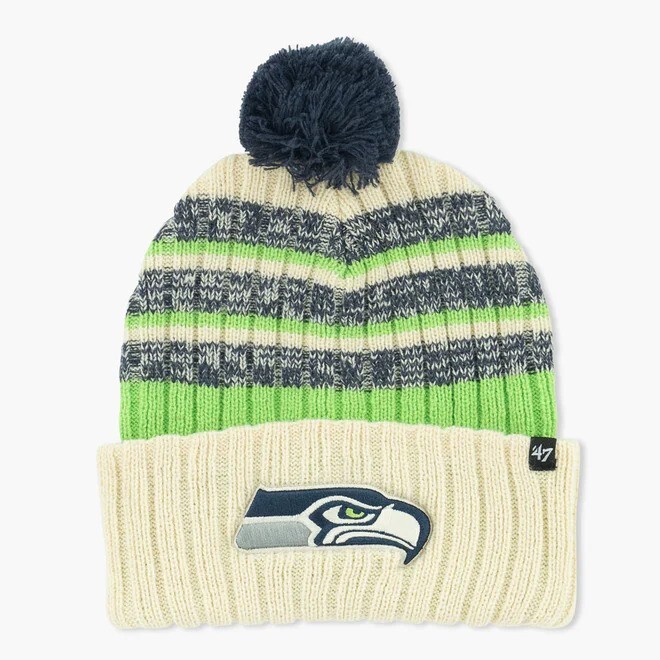 Seattle Seahawks Natural Tavern '47Brand Cuff Pom Beanie