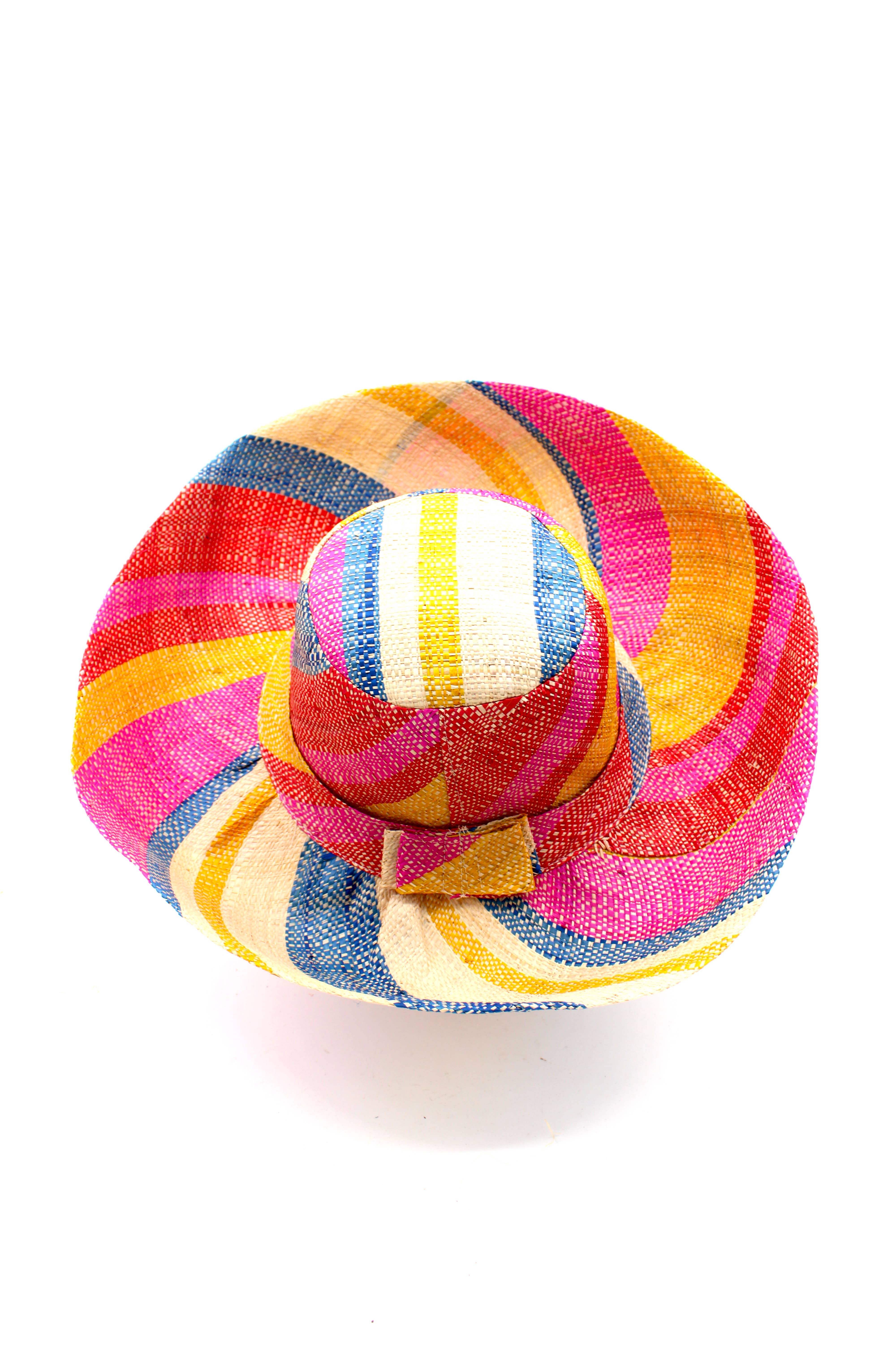 5" & 7" Wide Brim Multicolor Stripe Packable Straw Sun Hats