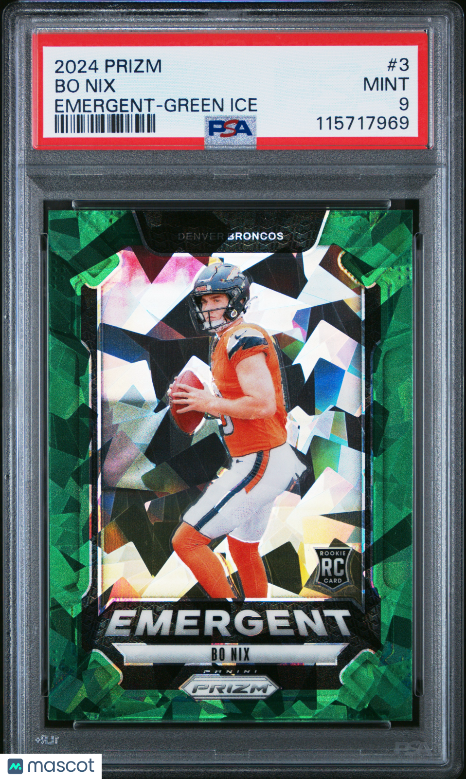 2024 Panini Prizm Emergent Bo Nix #3 Green Ice PSA 9