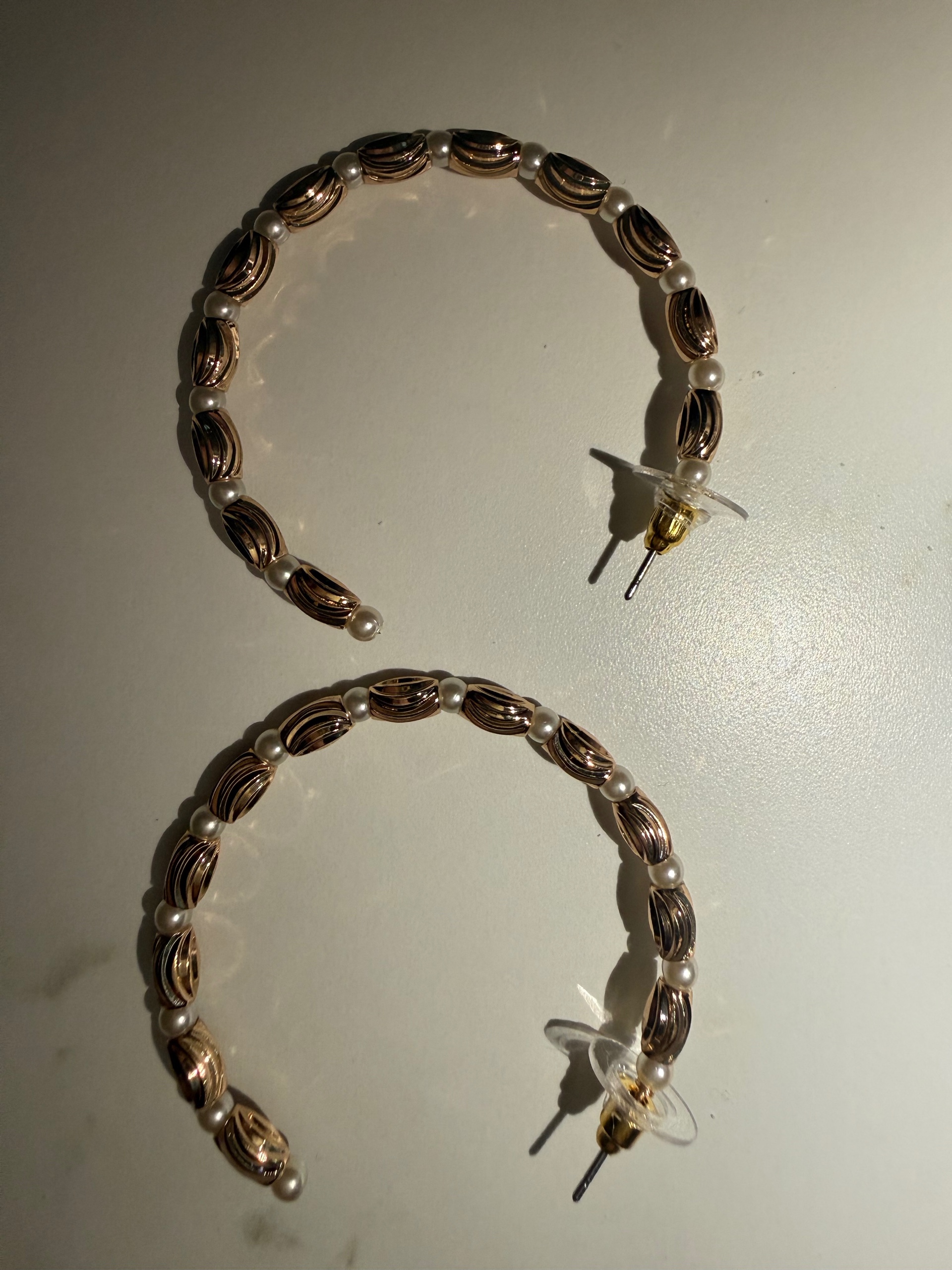 Gold Textured w/ Pearl Earrings