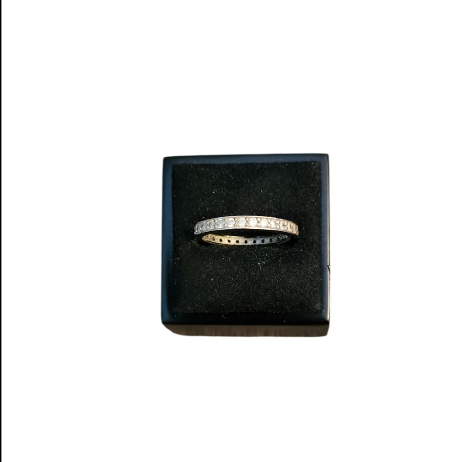 Size 7.5 Silver Toned Cubic Zirconia Eternity Band