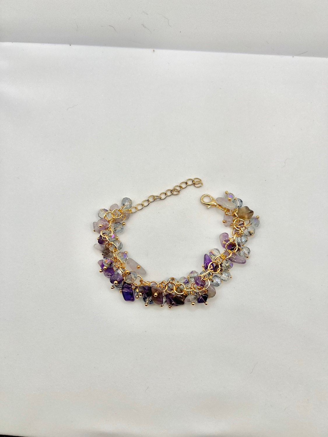 Amethyst and Crystal Beads Gold Chain Bracelet