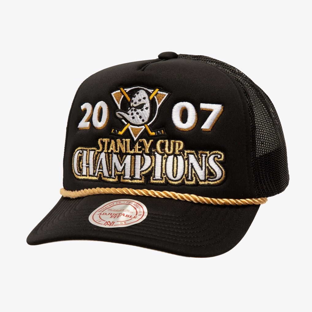 Anaheim Ducks Golden Champs Mitchell and Ness Trucker Snapback Hat