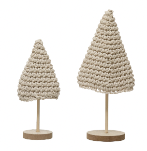 Cotton Crochet Trees with Wood Bases, 2 Sizes - Large