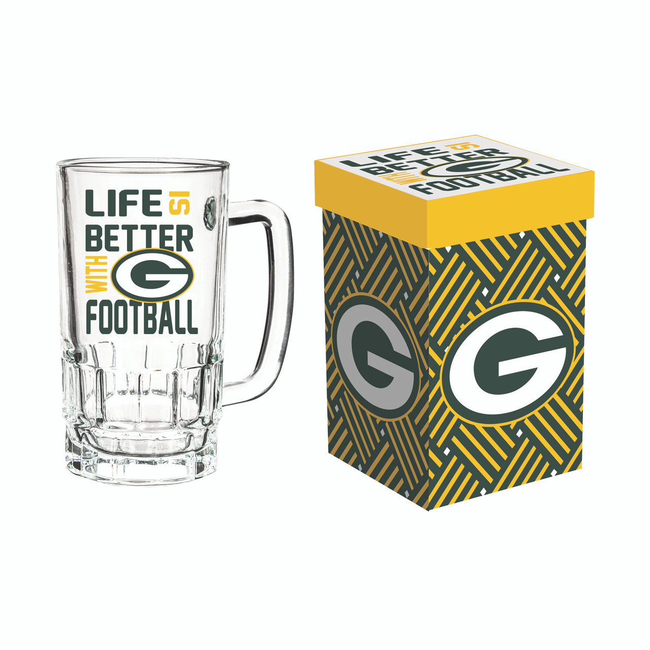 Green Bay Packers Glass Tankard Mug with Box 18oz