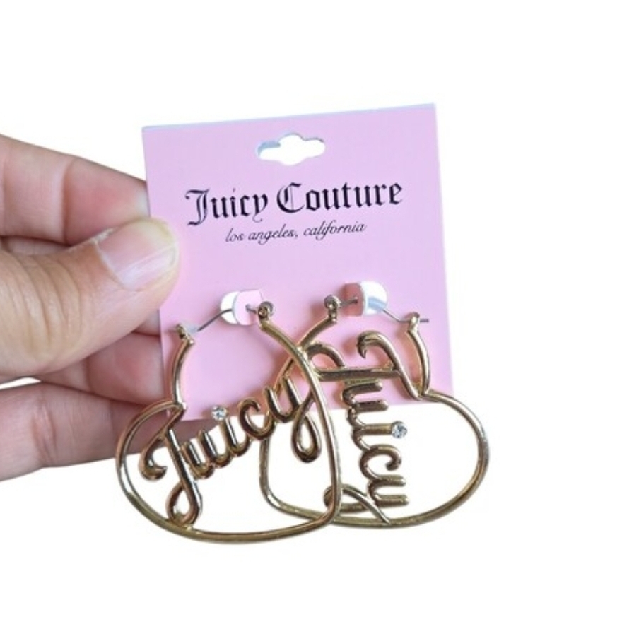 Juicy Couture Gold Script Hoop Crystal Earrings