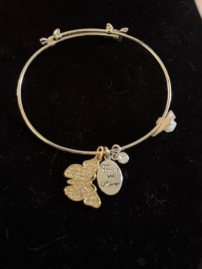 Gold tone butterfly charm bracelet Forever and Always